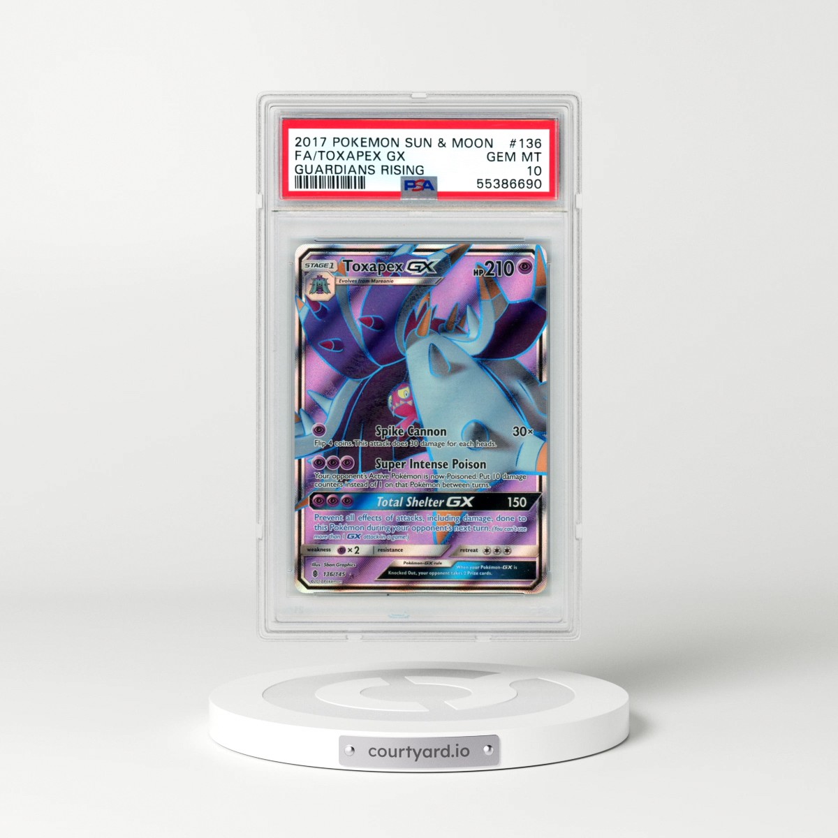 2017 Pokémon Sun & Moon Guardians Rising #136 Toxapex GX - Holo Full Art (PSA 10 GEM MINT)