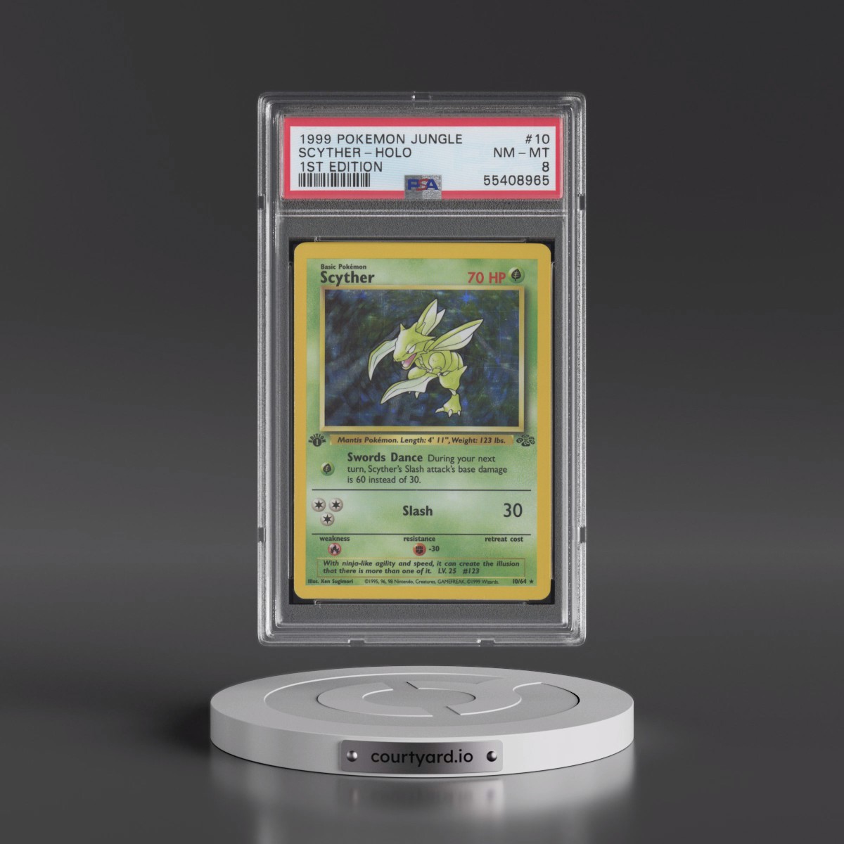 1999 Pokémon Jungle Scyther - 1st Edition Holo #10 PSA 8