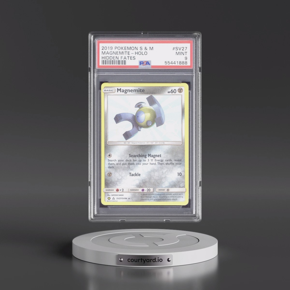 2019 Pokémon Sun & Moon Hidden Fates #SV27 Magnemite - Holo (PSA 9 MINT)