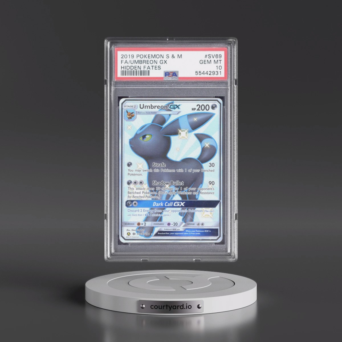 2019 Pokémon Sun & Moon Hidden Fates #SV69 Umbreon GX - Holo Full Art (PSA 10 GEM MINT)