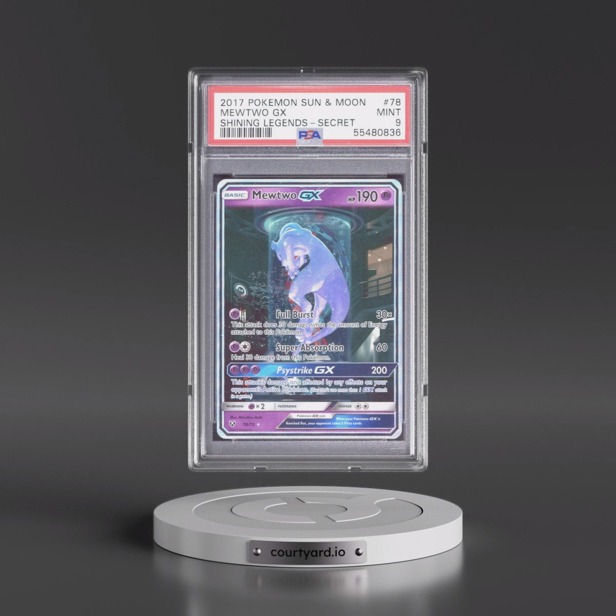 2017 Pokémon Sun & Moon Shining Legends #78 Mewtwo GX - Holo Secret (PSA 9 MINT)