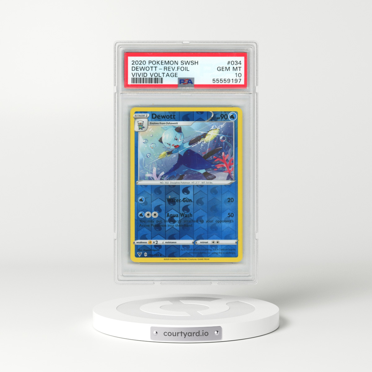 2020 Pokémon Sword & Shield Vivid Voltage #034 Dewott - Reverse Foil (PSA 10 GEM MINT)
