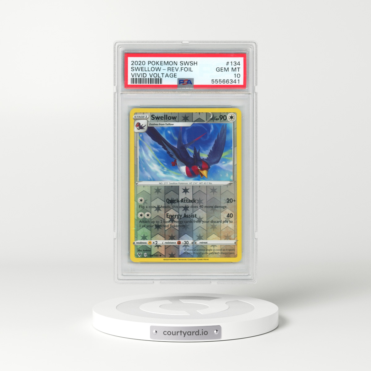 2020 Pokémon Sword & Shield Vivid Voltage #134 Swellow - Reverse Foil (PSA 10 GEM MINT)