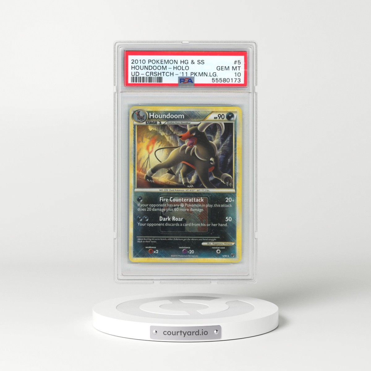 2010 Pokémon Heartgold & Soulsilver Undaunted #5 Houndoom - Holo Crosshatch-2011 Pokemon League (PSA 10 GEM MINT)