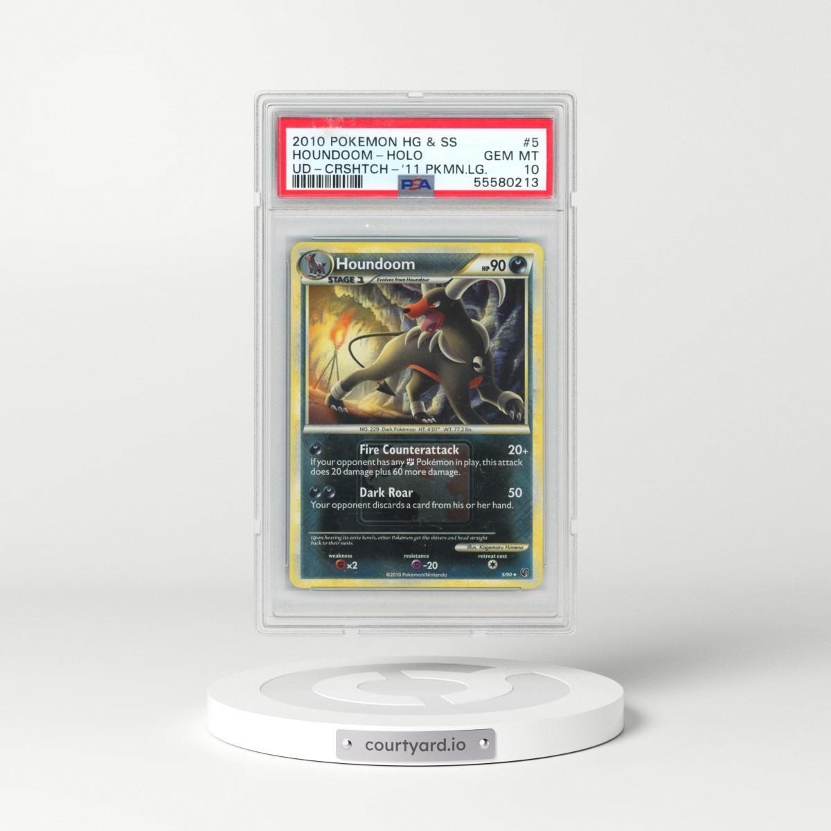 2010 Pokémon Heartgold & Soulsilver Undaunted #5 Houndoom - Holo Crosshatch-2011 Pokemon League (PSA 10 GEM MINT)