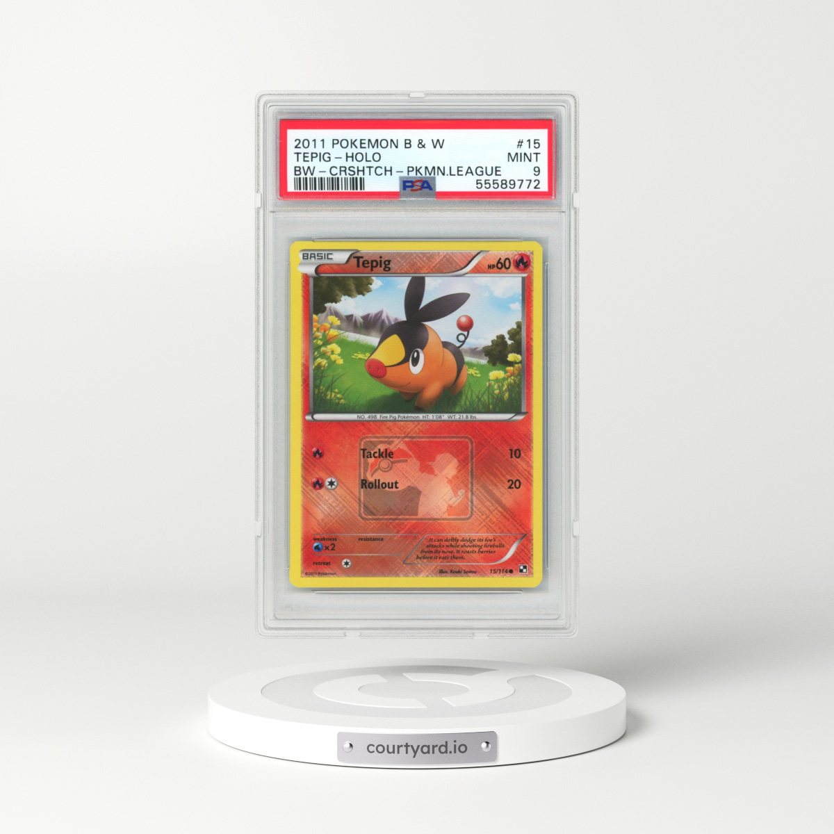 2011 Pokémon Black & White #15 Tepig - Holo Crosshatch-2011 Pokemon League (PSA 9 MINT)