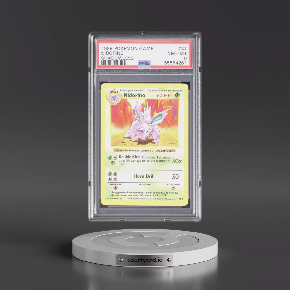 1999 Pokémon Game #37 Nidorino - Shadowless (PSA 8 NM-MT)