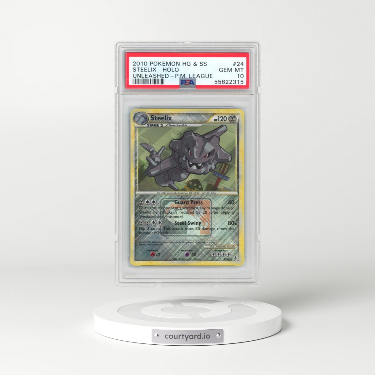 2010 Pokémon Heartgold & Soulsilver Unleashed #24 Steelix - Holo Crosshatch-2011 Pokemon League (PSA 10 GEM MINT)