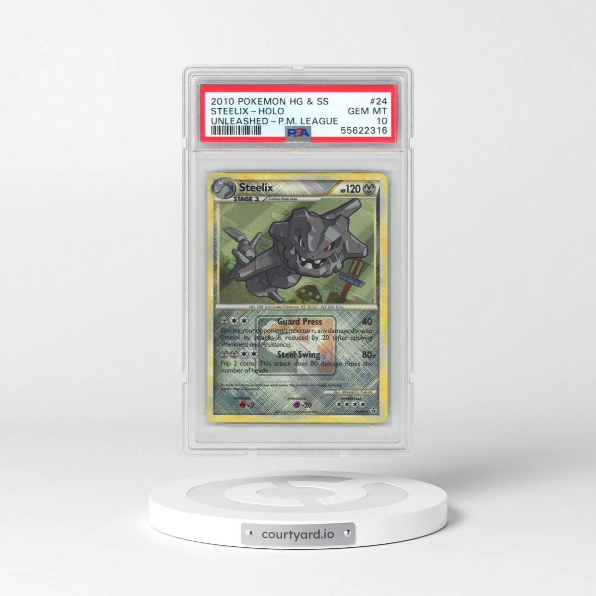 2010 Pokémon Heartgold & Soulsilver Unleashed #24 Steelix - Holo Crosshatch-2011 Pokemon League (PSA 10 GEM MINT)
