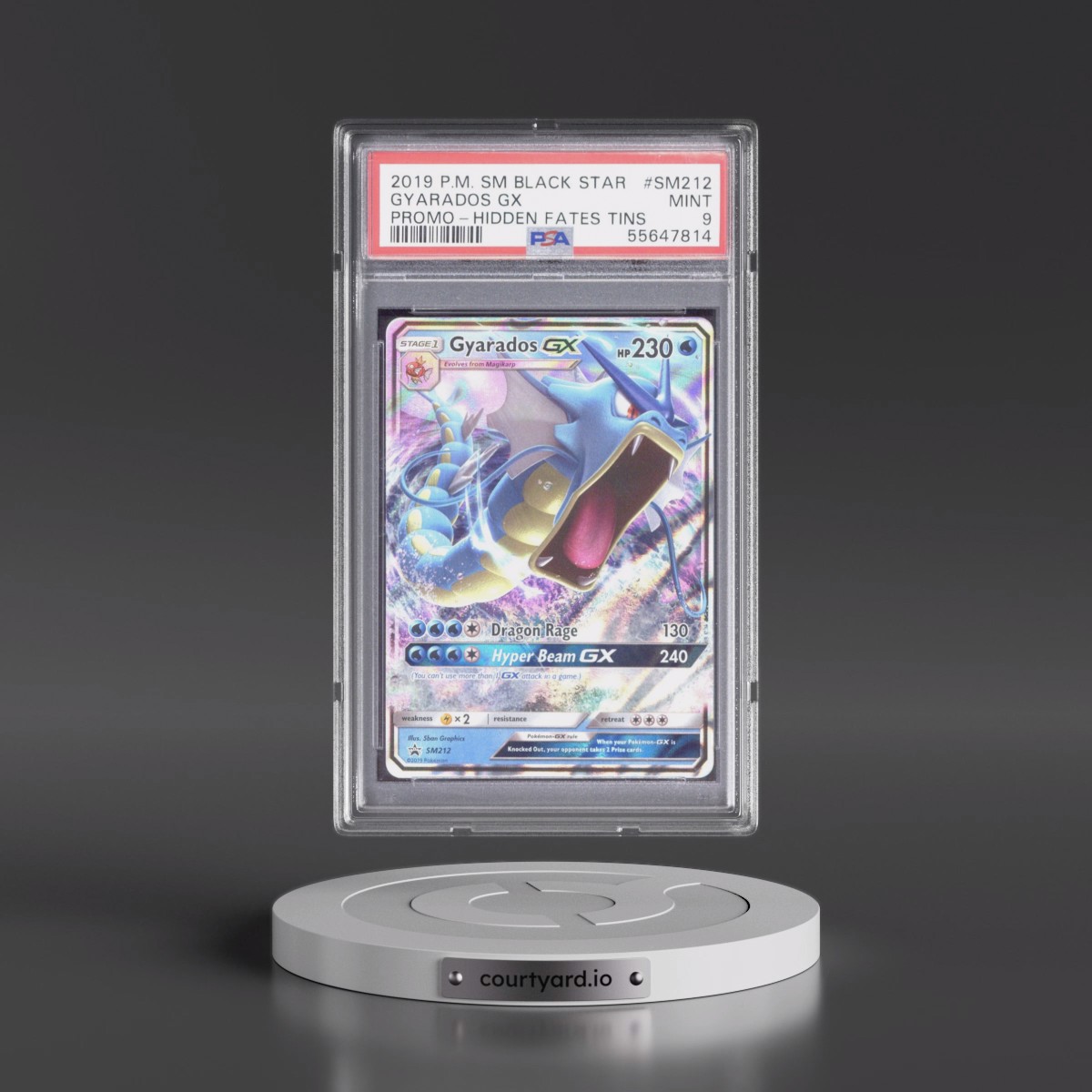 2019 Pokémon SM Black Star Promo #SM212 Gyarados GX - Holo Hidden Fates Tins (PSA 9 MINT)