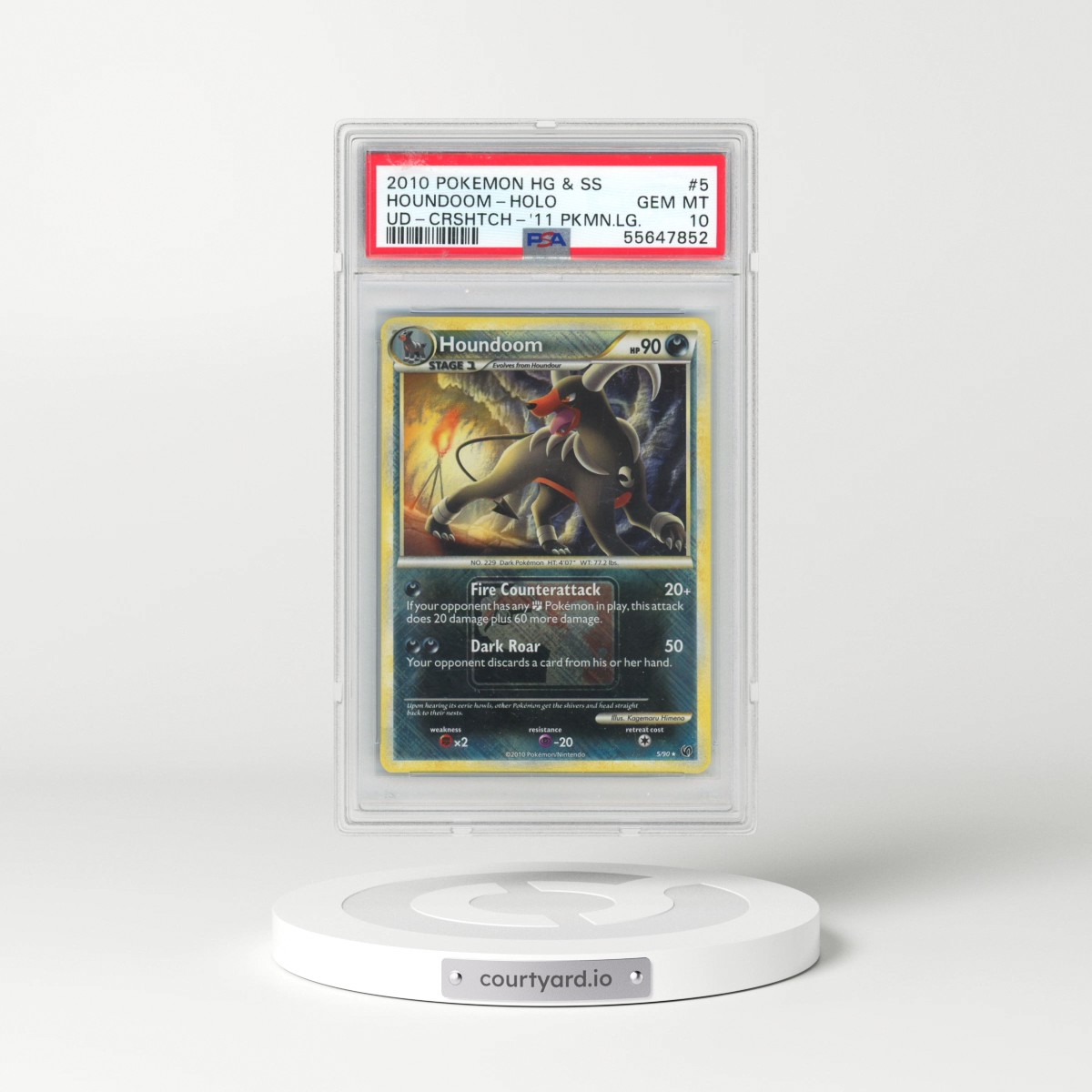 2010 Pokémon Heartgold & Soulsilver Undaunted #5 Houndoom - Holo Crosshatch-2011 Pokemon League (PSA 10 GEM MINT)
