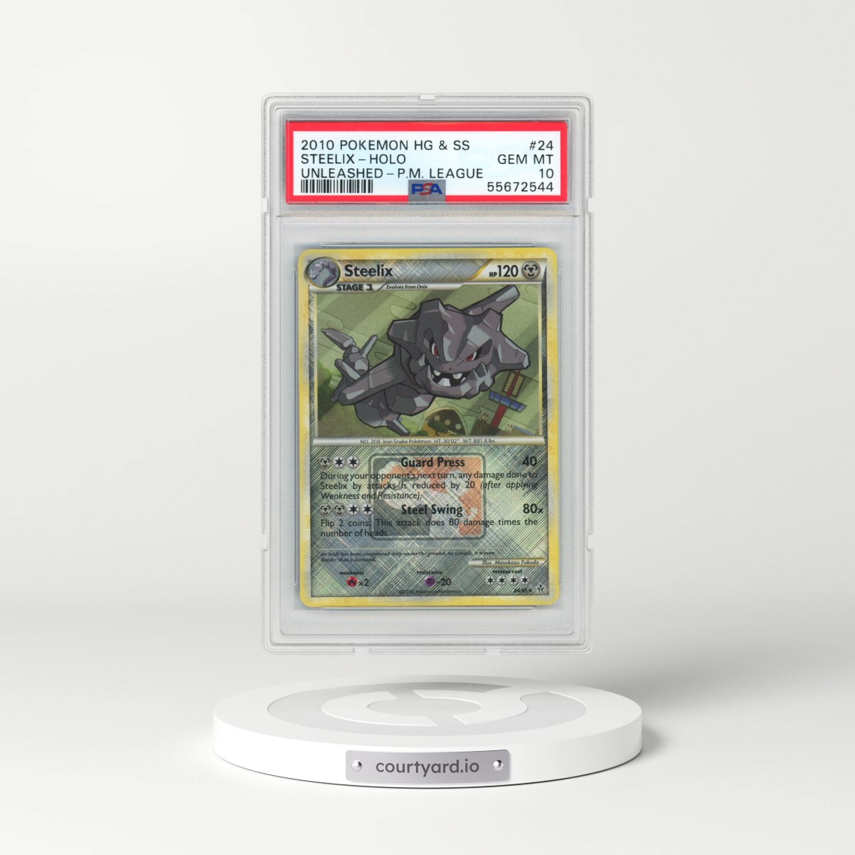 2010 Pokémon Heartgold & Soulsilver Unleashed #24 Steelix - Holo Crosshatch-2011 Pokemon League (PSA 10 GEM MINT)