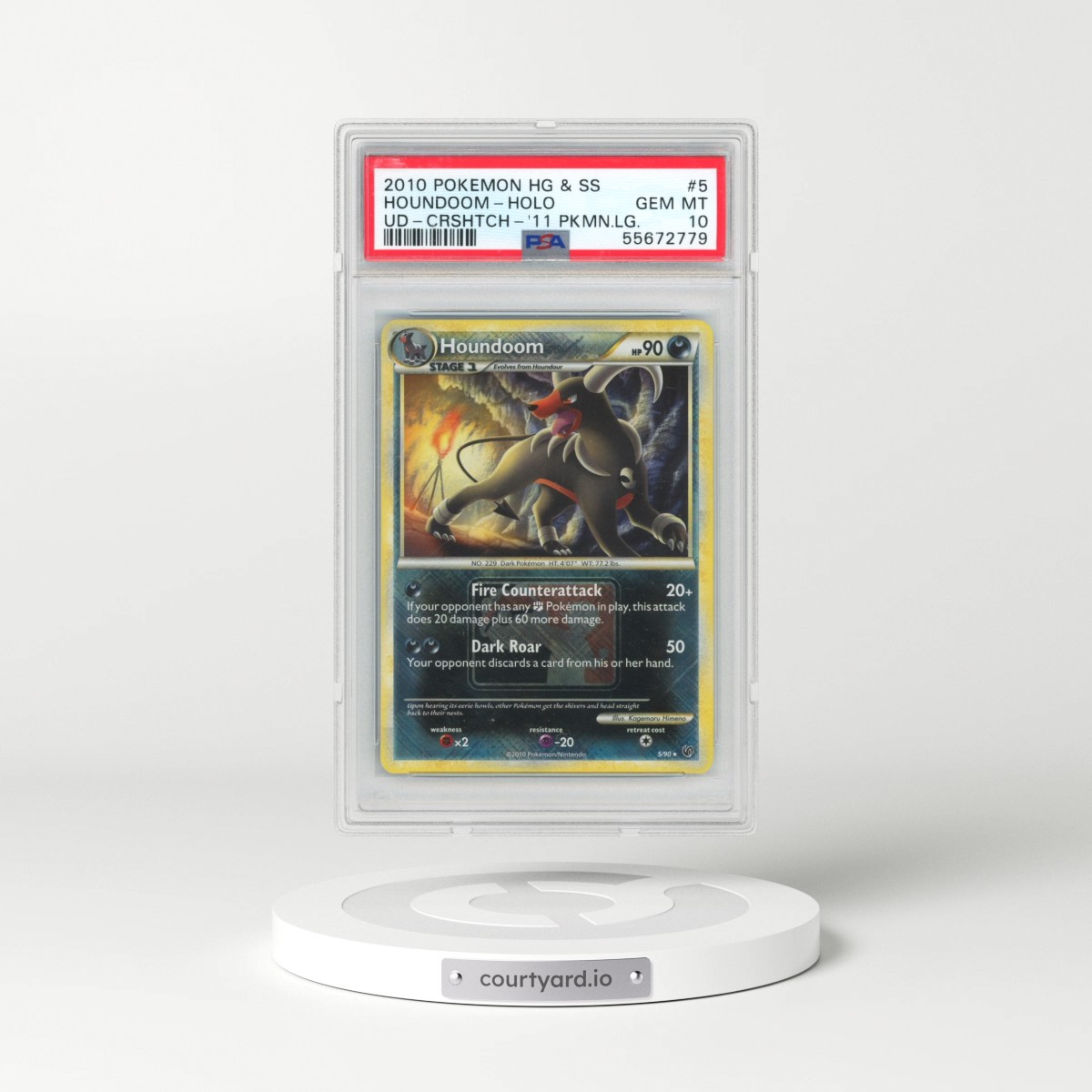 2010 Pokémon Heartgold & Soulsilver Undaunted #5 Houndoom - Holo Crosshatch-2011 Pokemon League (PSA 10 GEM MINT)
