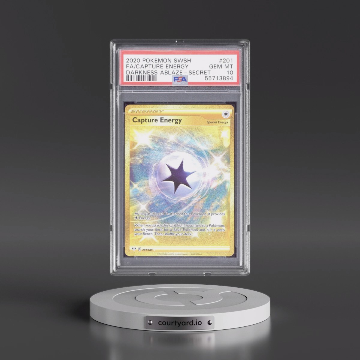 2020 Pokémon Sword & Shield Darkness Ablaze #201 Capture Energy - Full Art Secret (PSA 10 GEM MINT)