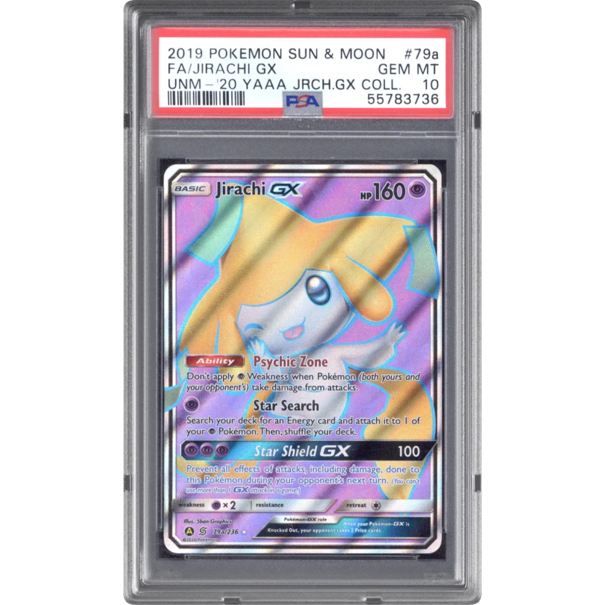 2019 Pokémon Sun & Moon Unified Minds #79a Jirachi GX - Holo Full Art 2020 Yellow A Alternate Art Jirachi GX Collection (PSA 10 GEM MINT)
