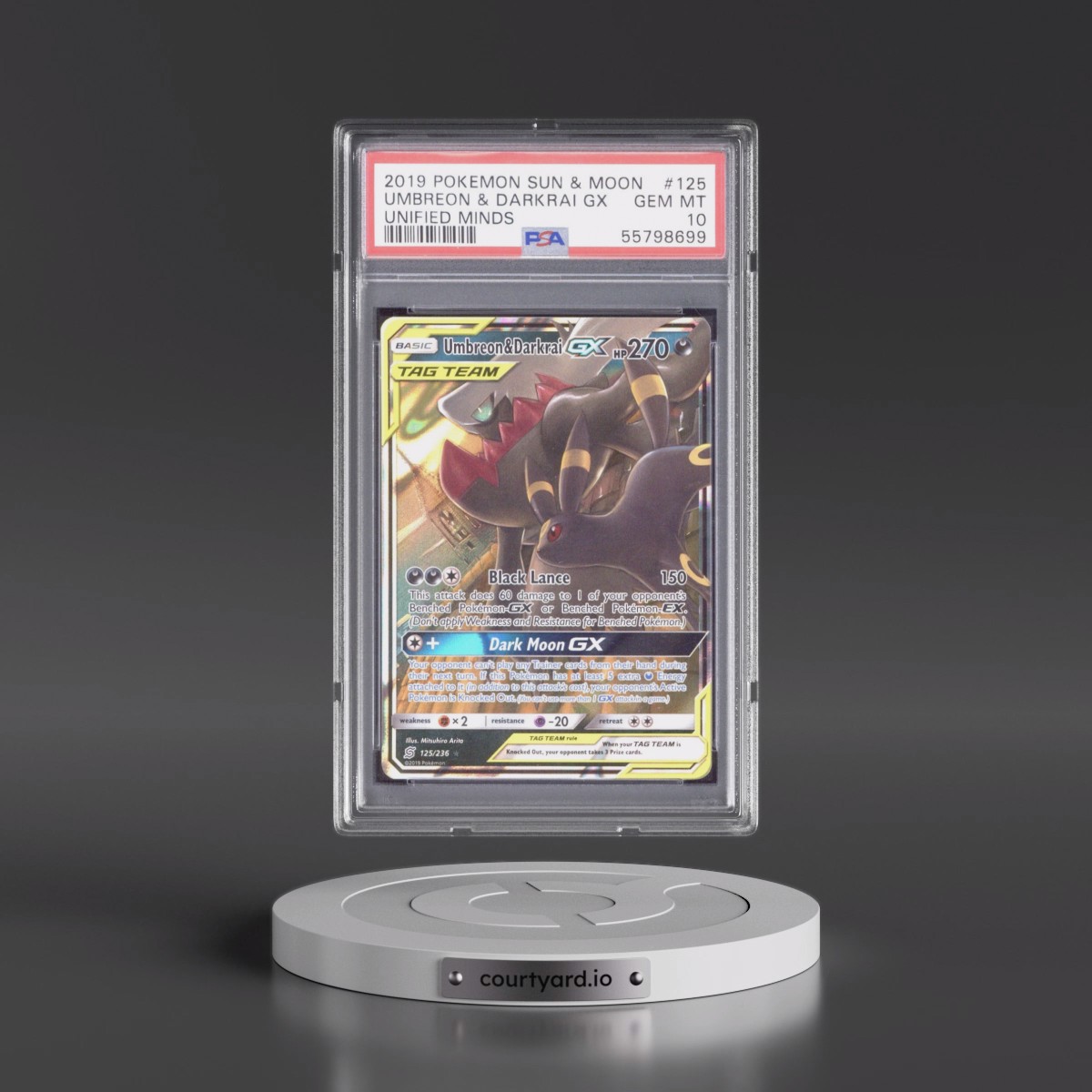 2019 Pokémon Sun & Moon Unified Minds #125 Umbreon & Darkrai GX - Holo (PSA 10 GEM MINT)