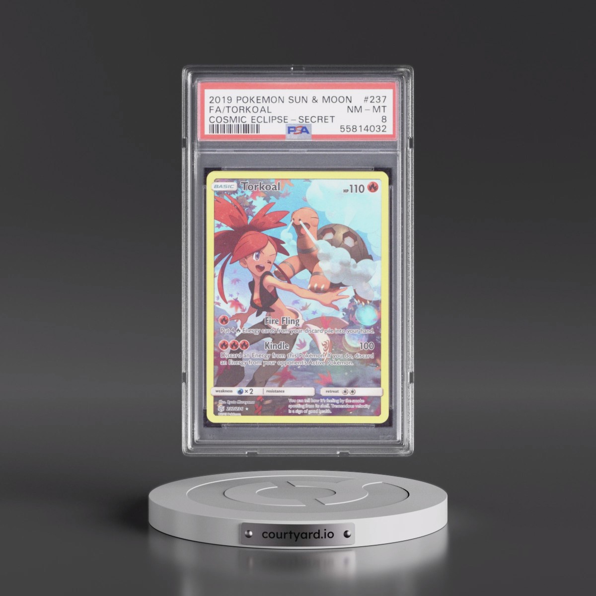 2019 Pokémon Sun & Moon Cosmic Eclipse #237 Torkoal - Full Art Secret (PSA 8 NM-MT)