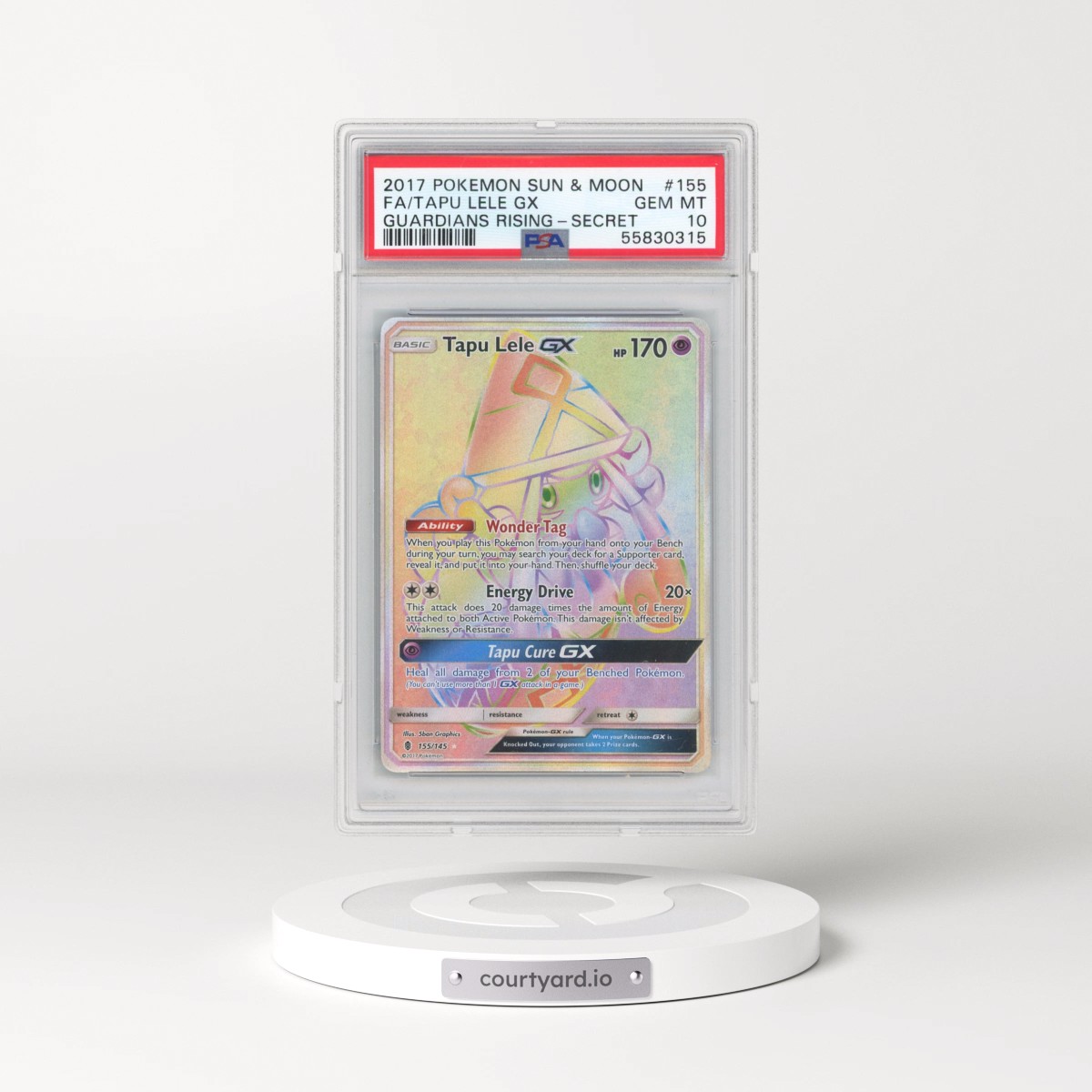 2017 Pokémon Sun & Moon Guardians Rising #155 Tapu Lele GX - Holo Full Art Secret (PSA 10 GEM MINT)