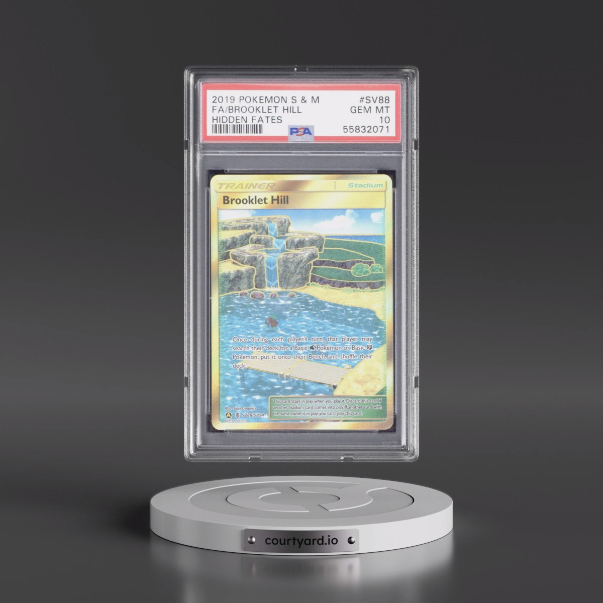 2019 Pokémon Sun & Moon Hidden Fates #SV88 Brooklet Hill - Full Art (PSA 10 GEM MINT)