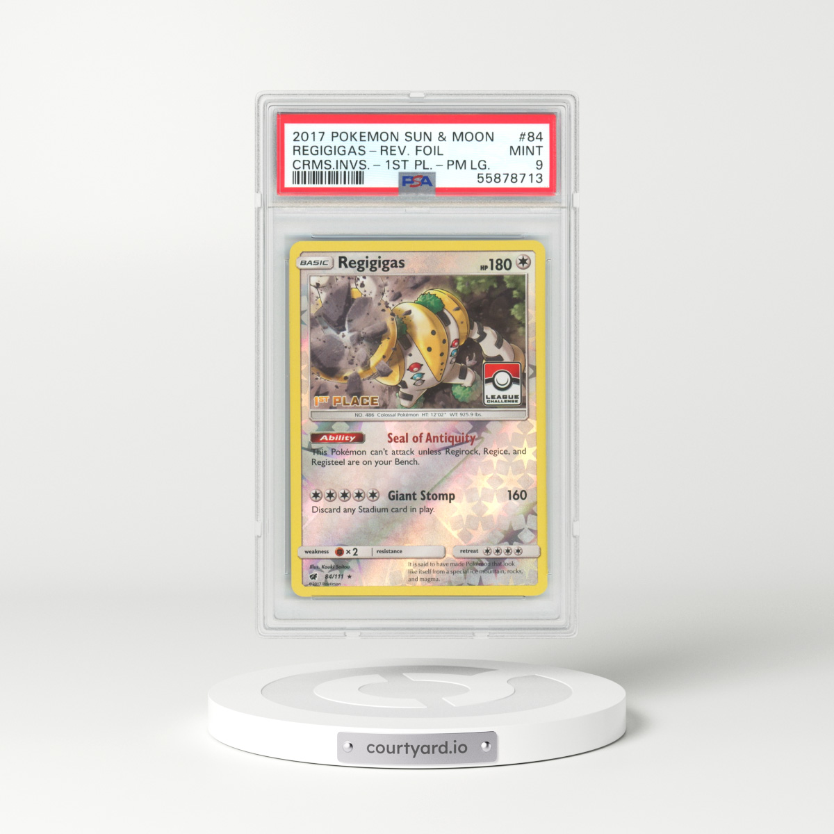 2017 Crimson Invasion #84 Regigigas - Holo 1st Place Pokemon League (PSA 9 MINT)