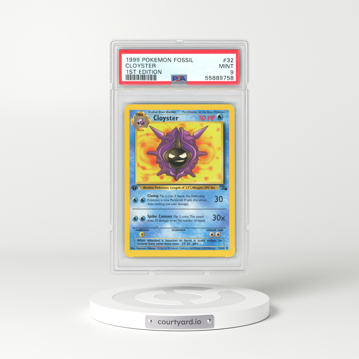 1999 Fossil #32 Cloyster - 1st Edition (PSA 9 MINT)