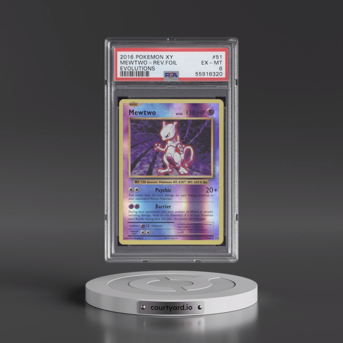 2016 Pokémon XY Evolutions #51 Mewtwo - Reverse Foil (PSA 6 EX-MT)