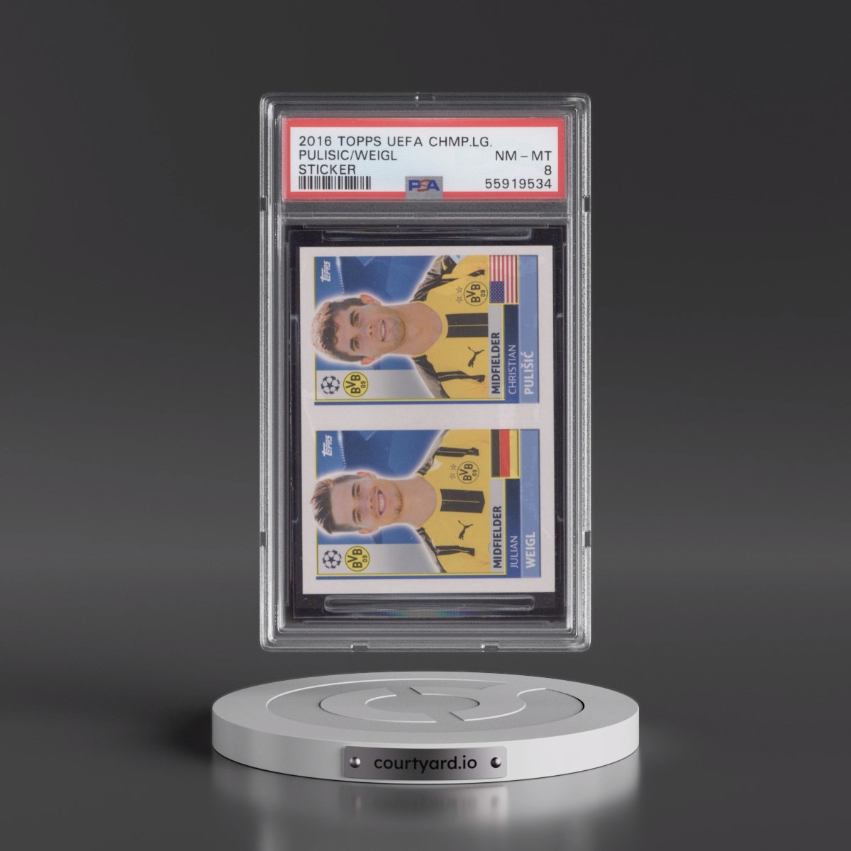 2016 Topps UEFA Champions League Sticker #DOR12 Christian Pulisic/Julian Weigl (PSA 8 NM-MT)