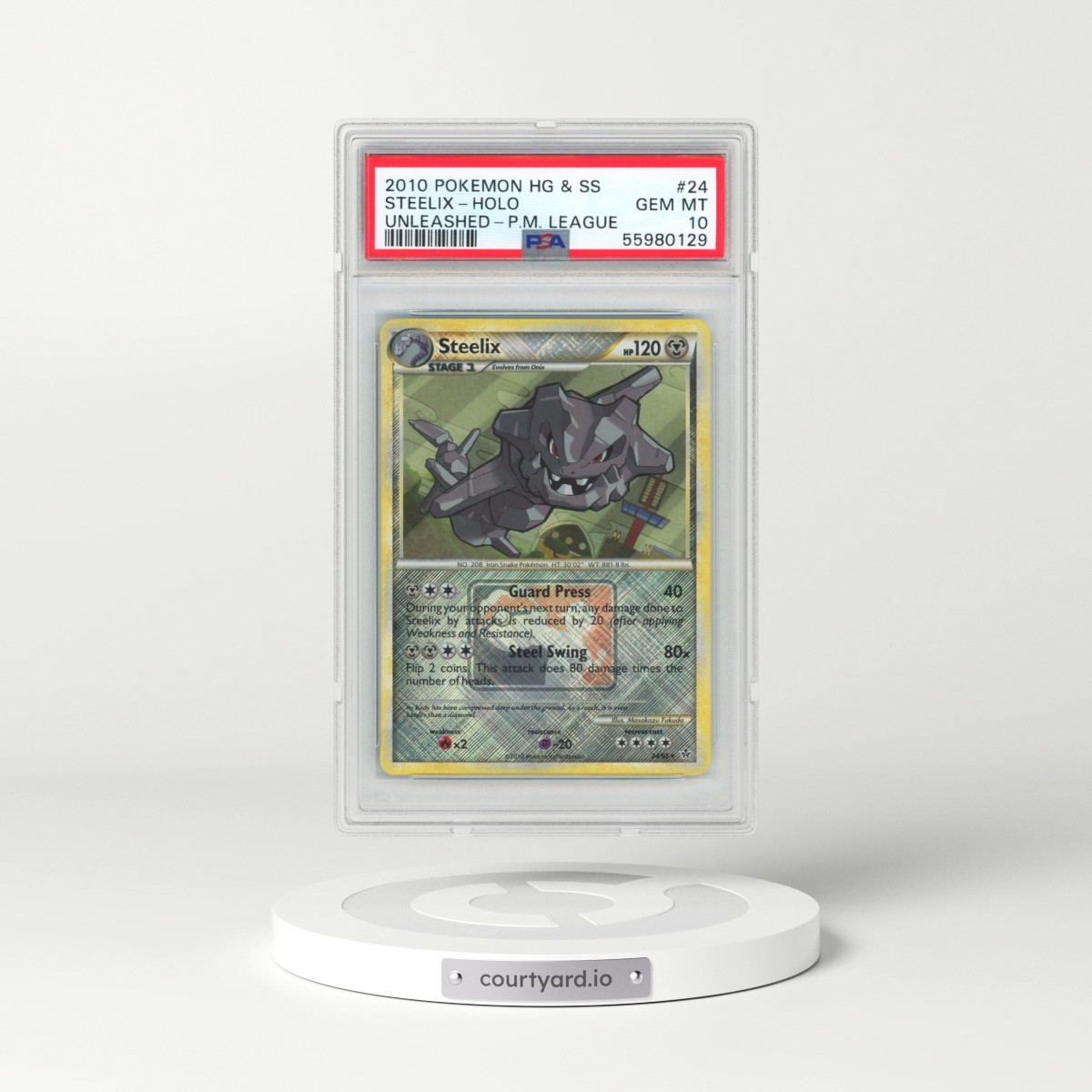 2010 Pokémon Heartgold & Soulsilver Unleashed #24 Steelix - Holo Crosshatch-2011 Pokemon League (PSA 10 GEM MINT)