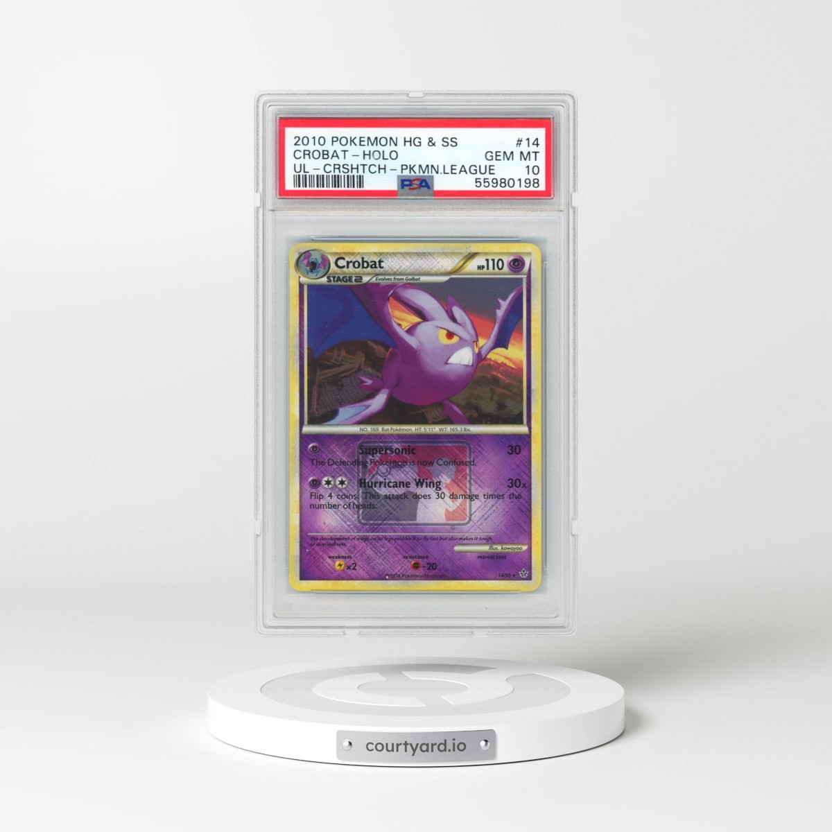2010 Pokémon Heartgold & Soulsilver Unleashed #14 Crobat - Holo Crosshatch-2010 Pokemon League (PSA 10 GEM MINT)