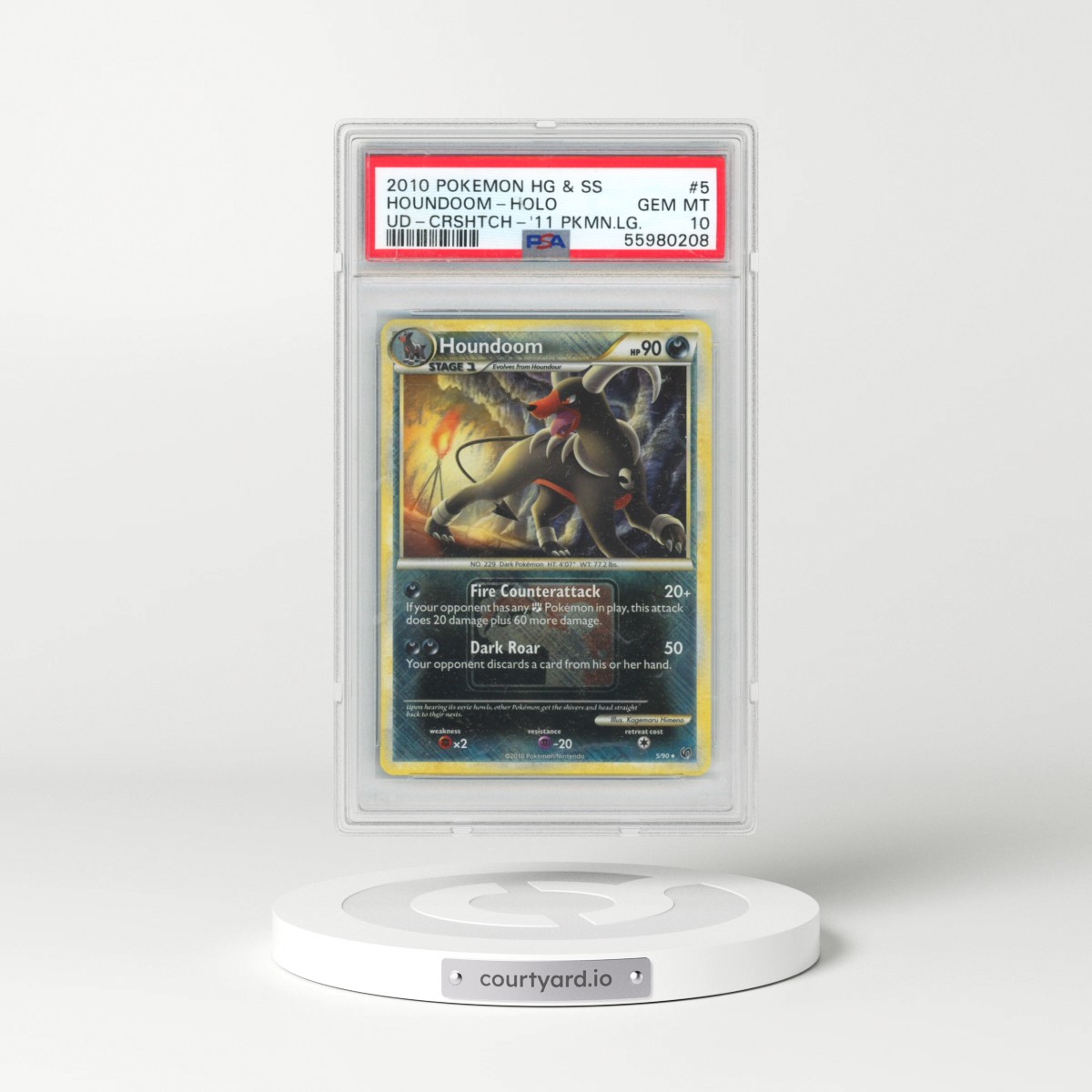 2010 Pokémon Heartgold & Soulsilver Undaunted #5 Houndoom - Holo Crosshatch-2011 Pokemon League (PSA 10 GEM MINT)