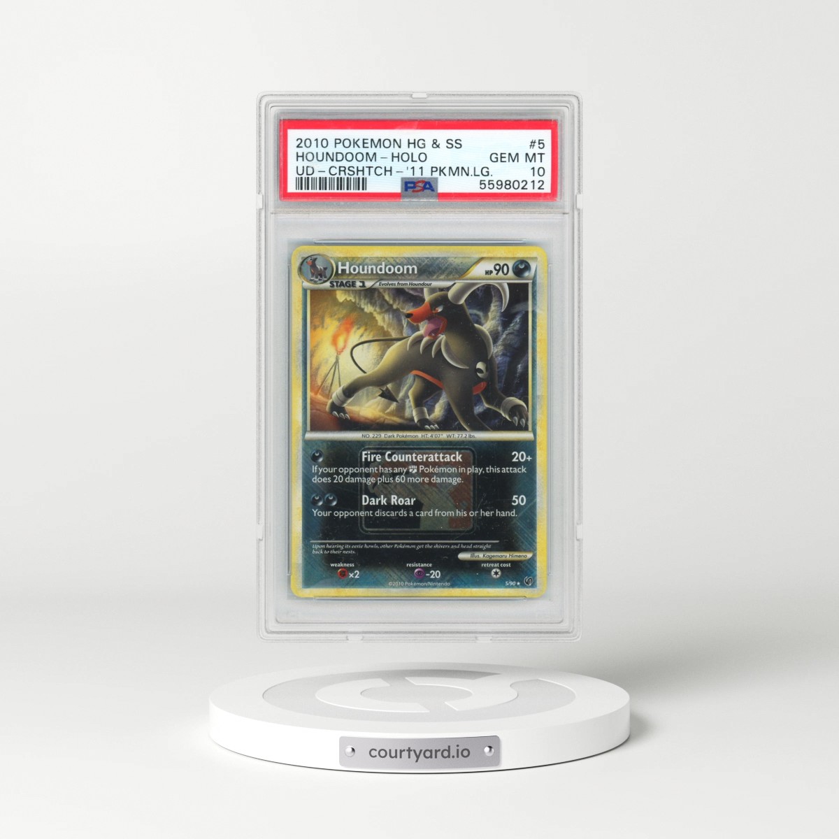 2010 Pokémon Heartgold & Soulsilver Undaunted #5 Houndoom - Holo Crosshatch-2011 Pokemon League (PSA 10 GEM MINT)