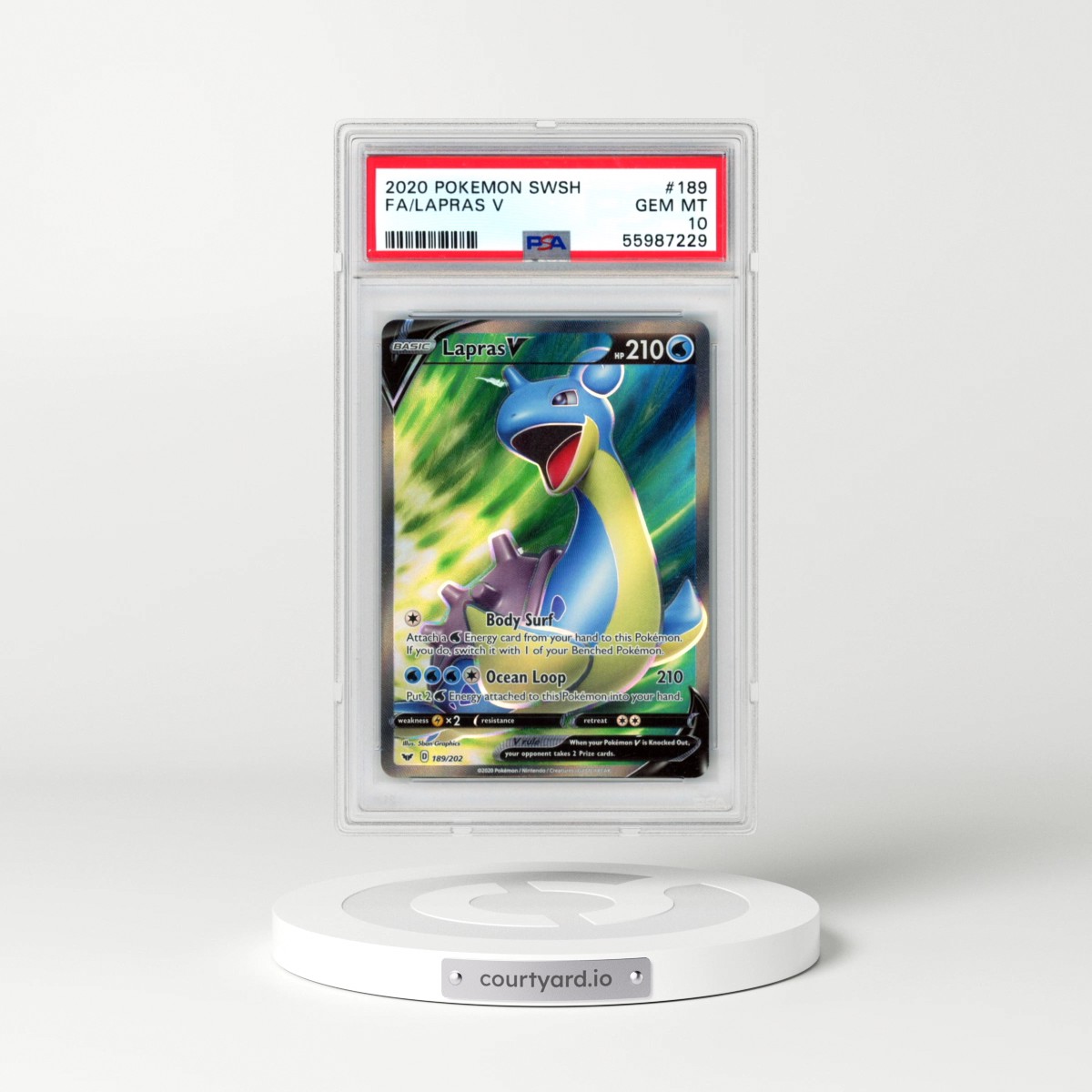 2020 Pokémon Sword & Shield #189 Lapras V - Holo Full Art (PSA 10 GEM MINT)