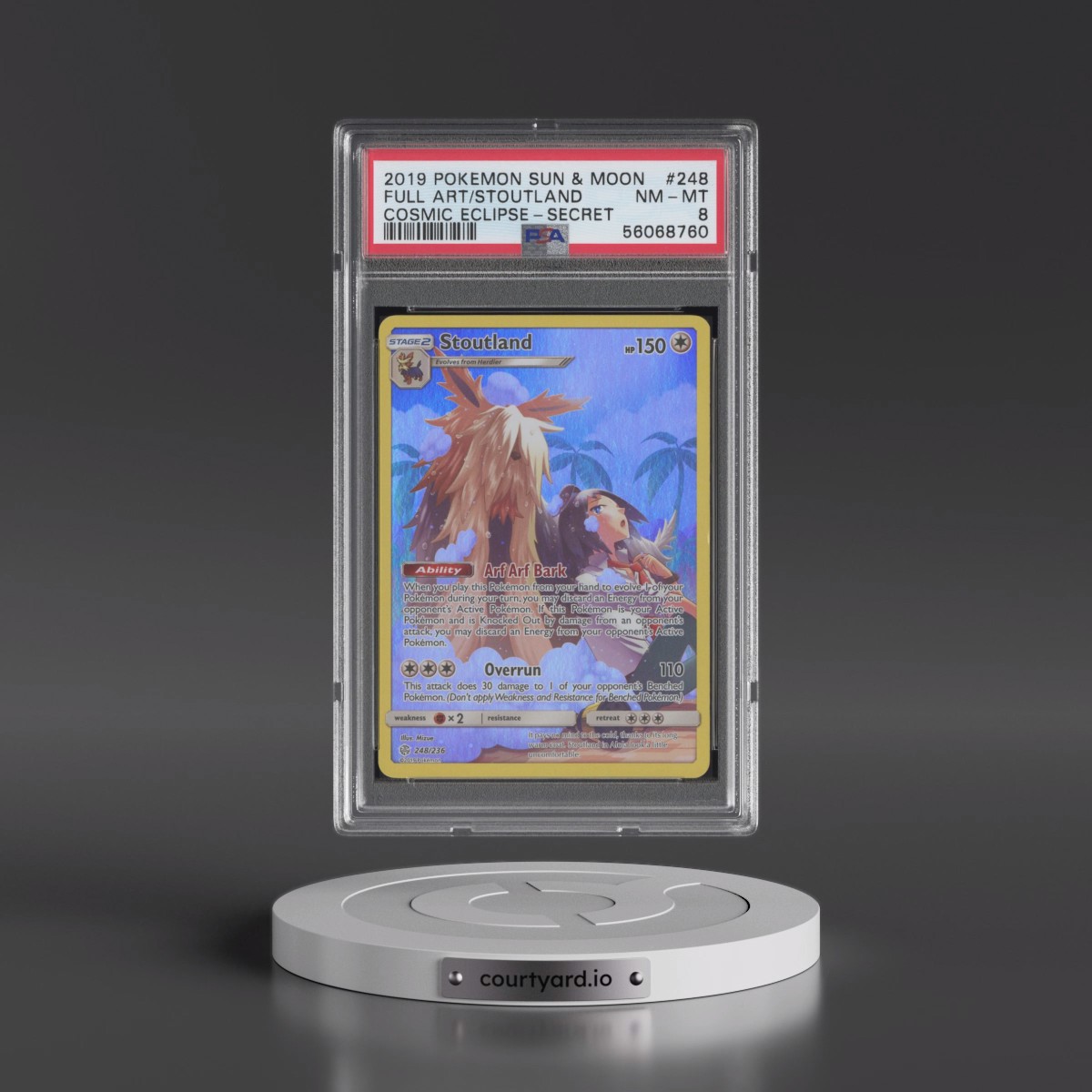 2019 Pokémon Sun & Moon Cosmic Eclipse #248 Stoutland - Full Art Secret (PSA 8 NM-MT)