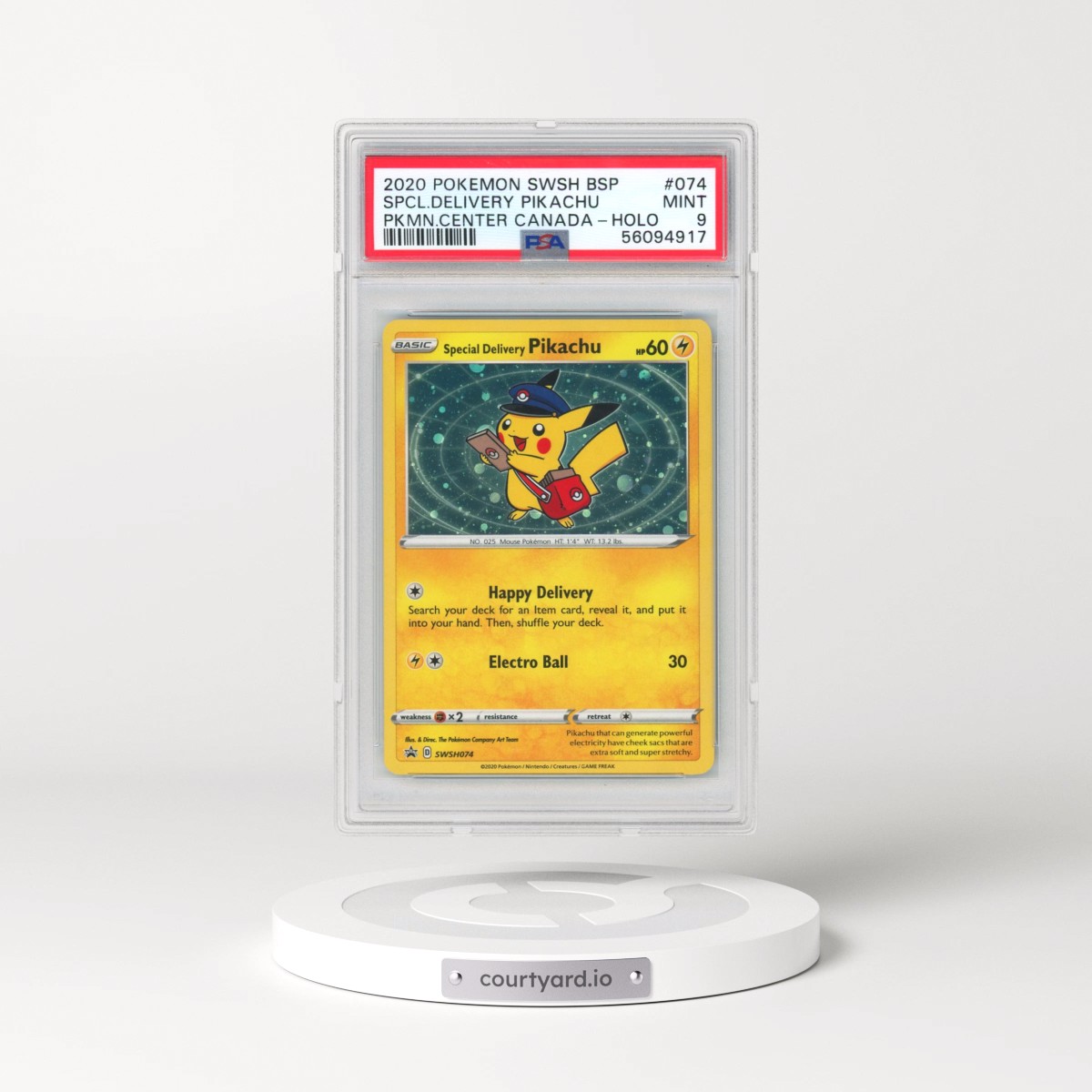 2020 Pokémon Swsh Black Star Promo #074 Special Delivery Pikachu - Holo Pokemon Center Canada (PSA 9 MINT)