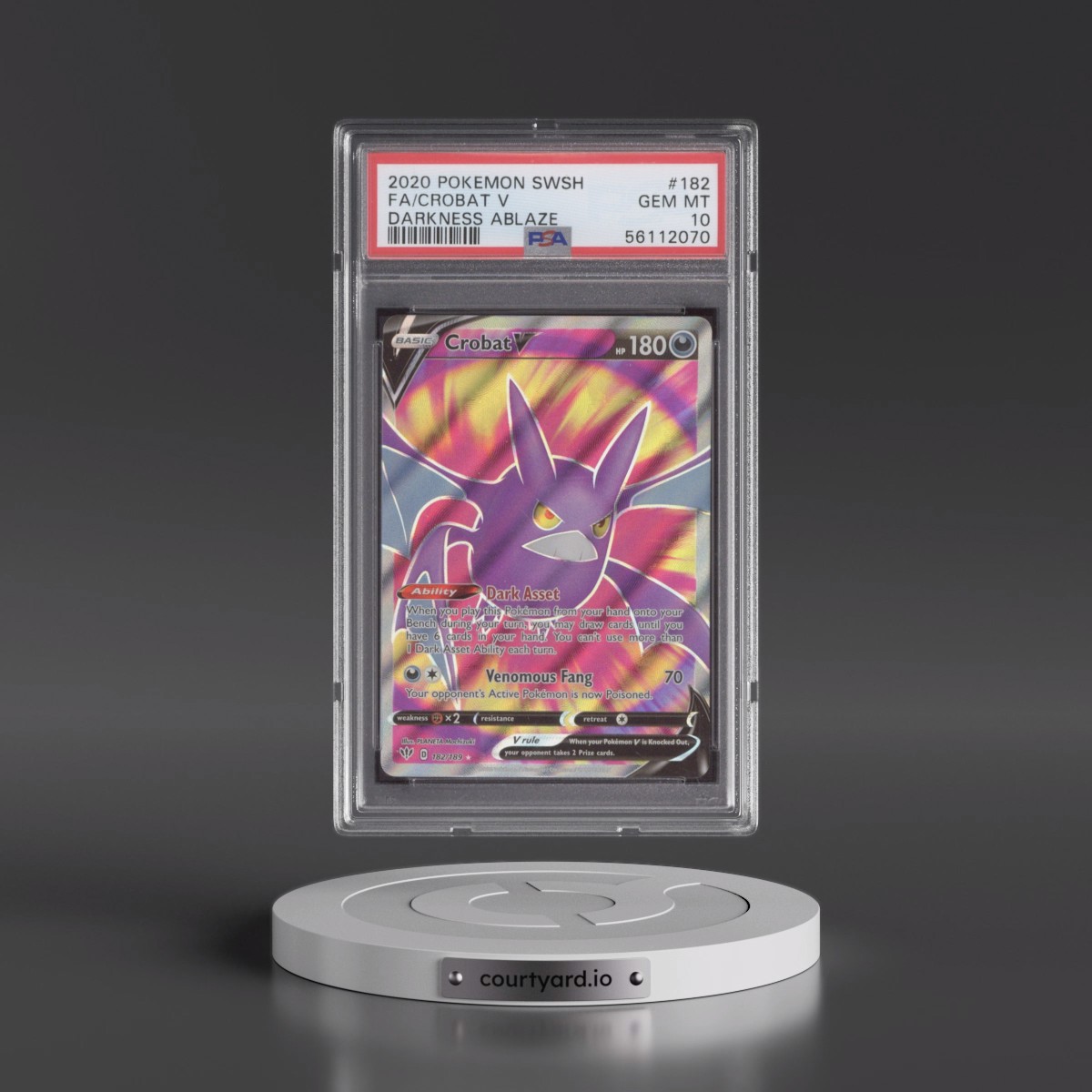 2020 Pokémon Sword & Shield Darkness Ablaze #182 Crobat V - Holo Full Art (PSA 10 GEM MINT)