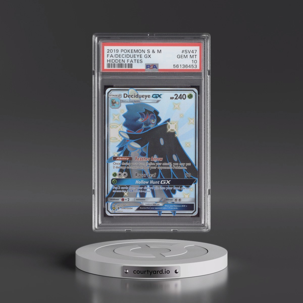 2019 Pokémon Sun & Moon Hidden Fates #SV47 Decidueye GX - Holo Full Art (PSA 10 GEM MINT)