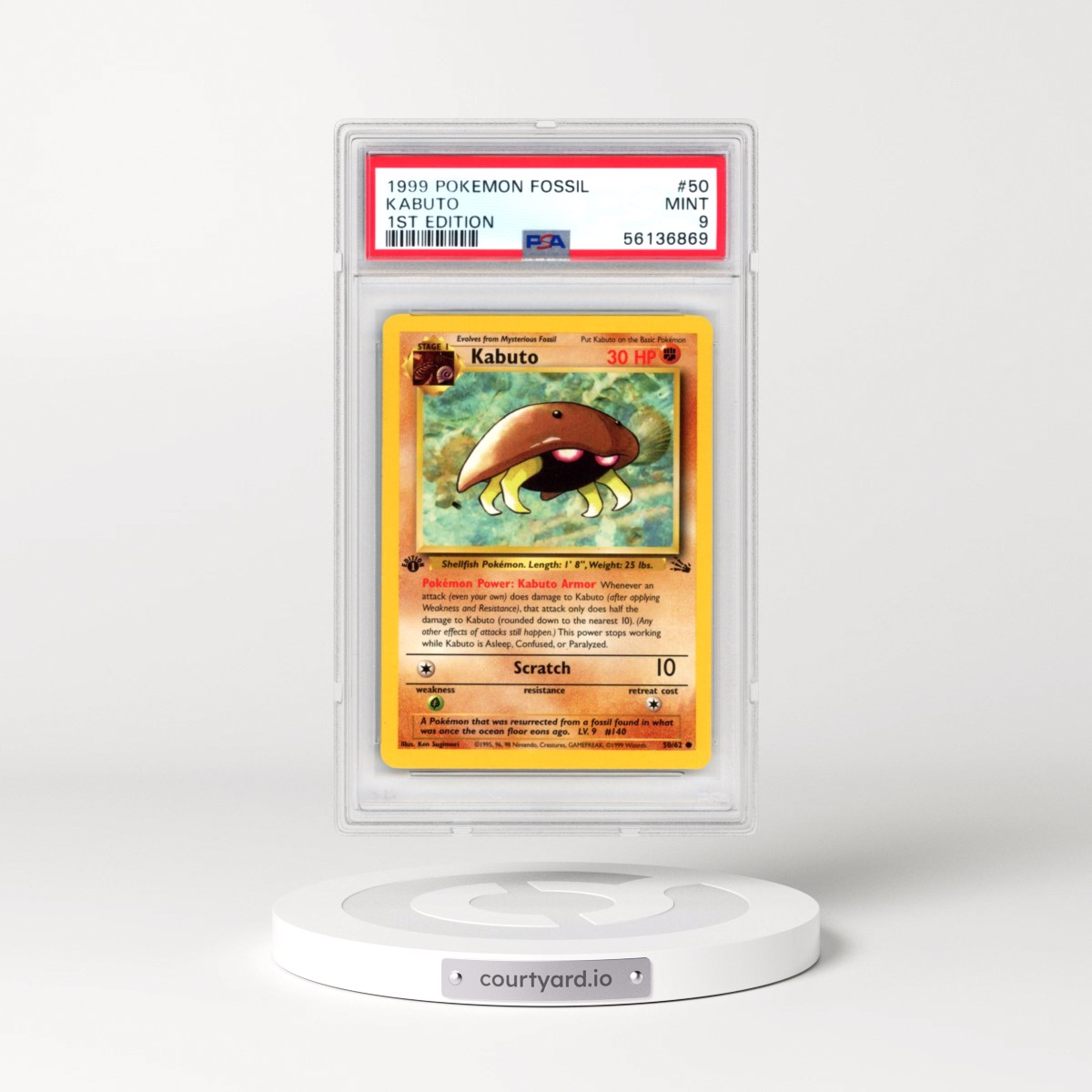 1999 Pokémon Fossil #50 Kabuto - 1st Edition (PSA 9 MINT)