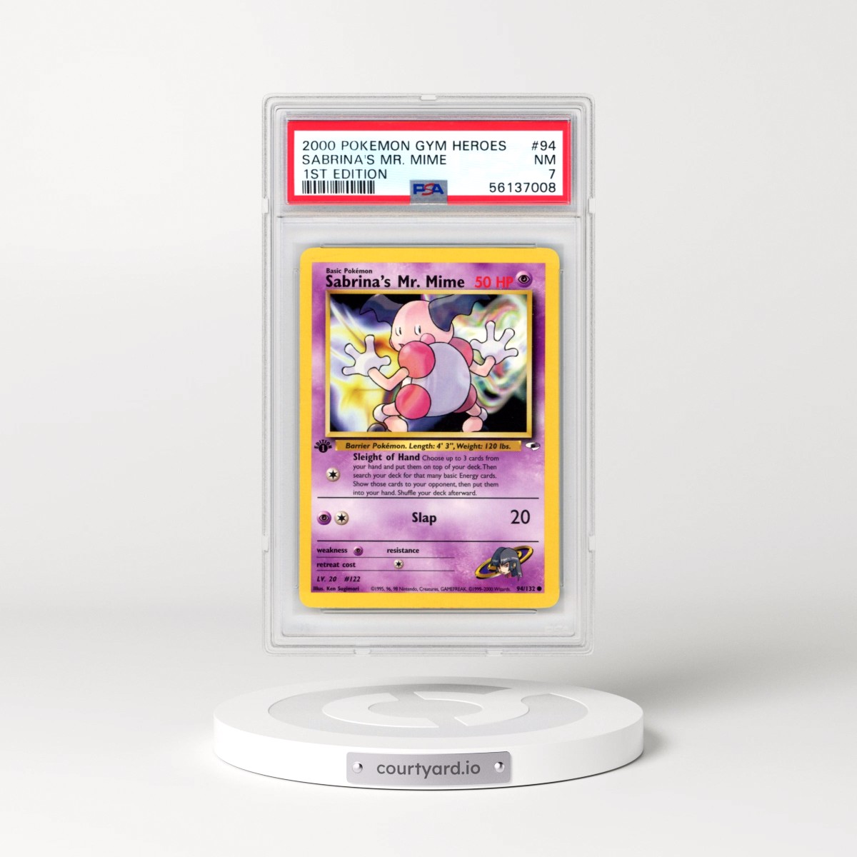 2000 Pokémon Gym Heroes #94 Sabrina's Mr. Mime - 1st Edition (PSA 7 NM)
