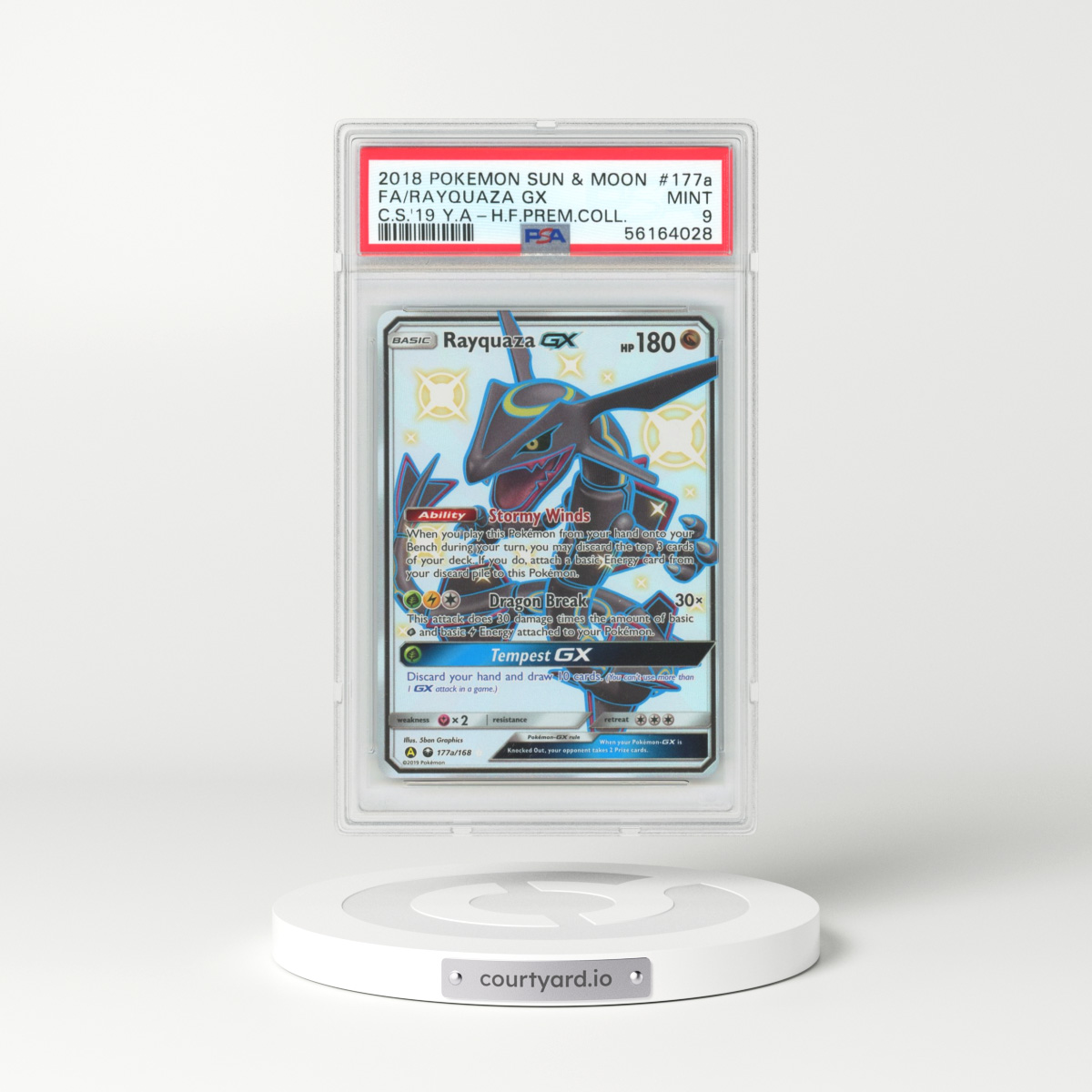 2018 Celestial Storm #177a Rayquaza GX - Full Art Holo (PSA 9 MINT)