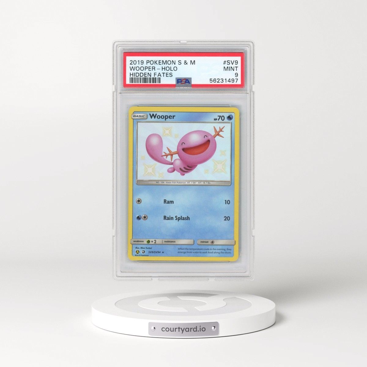 2019 Pokémon Sun & Moon Hidden Fates #SV9 Wooper - Holo (PSA 9 MINT)