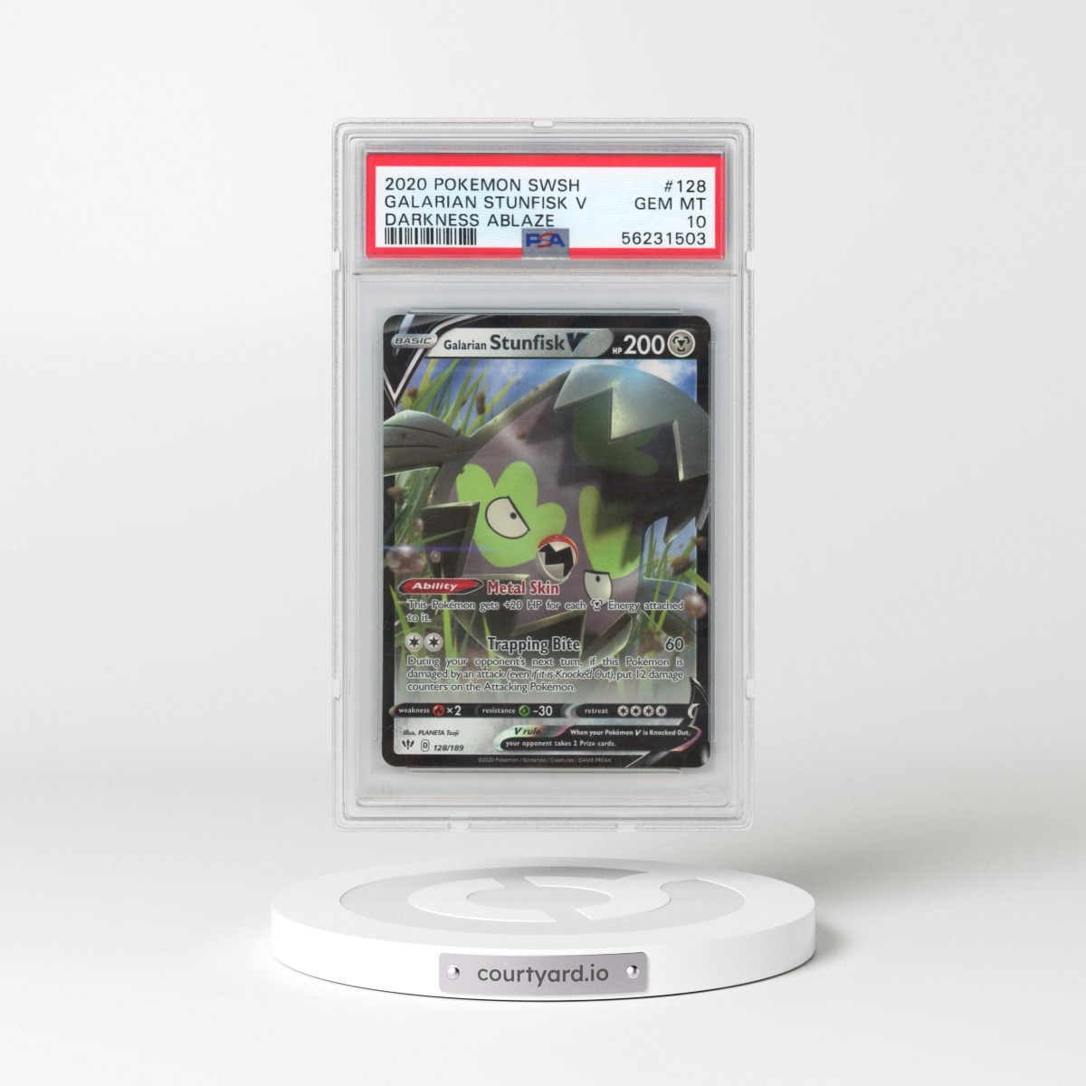 2020 Pokémon Sword & Shield Darkness Ablaze #128 Galarian Stunfisk V - Holo (PSA 10 GEM MINT)