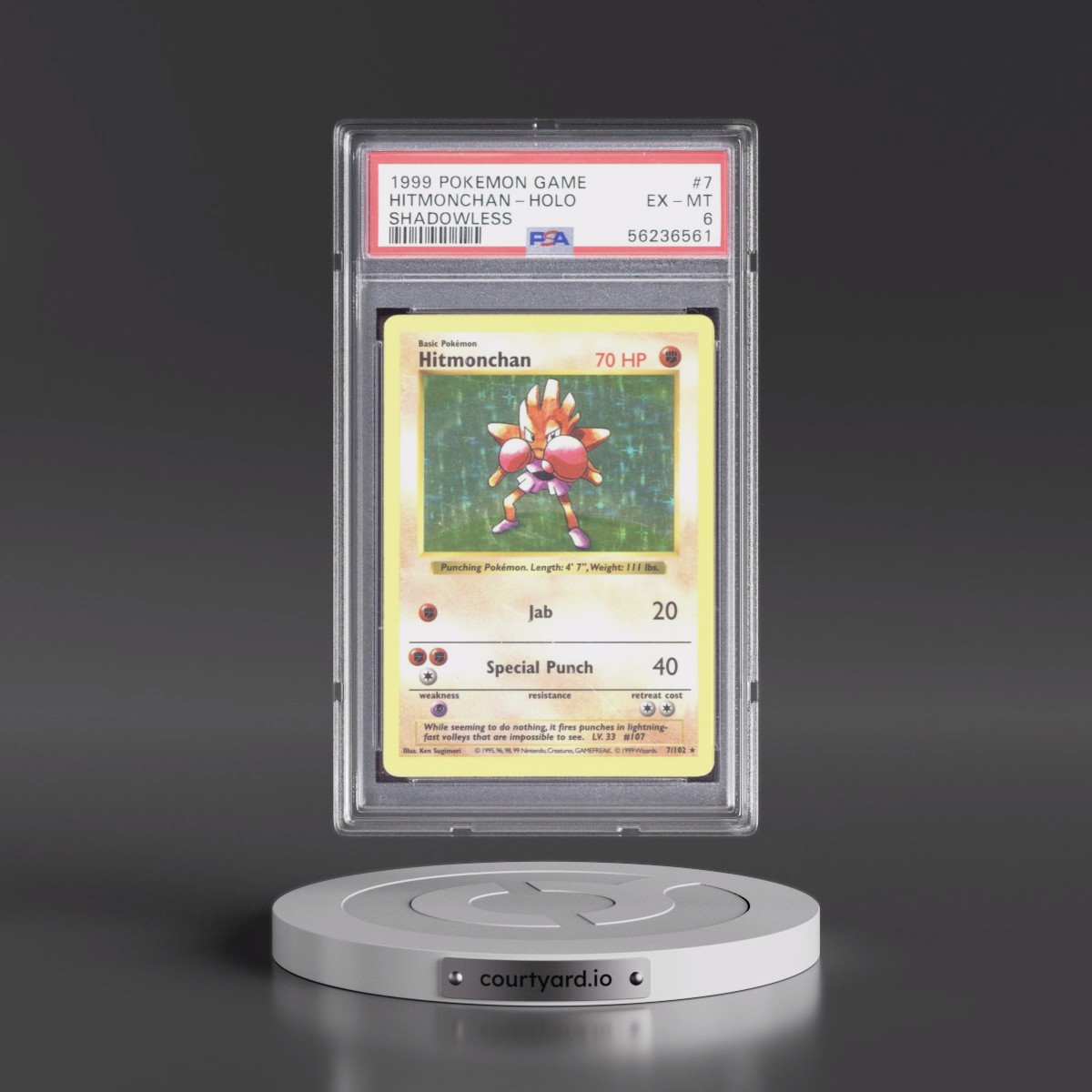 1999 Pokémon Game #7 Hitmonchan - Holo Shadowless (PSA 6 EX-MT)