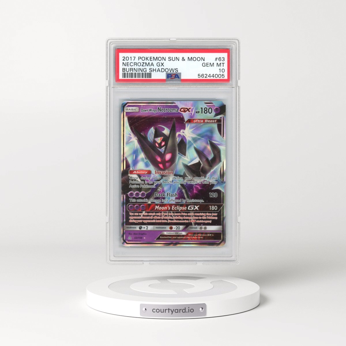 2017 Pokémon Sun & Moon Burning Shadows #63 Necrozma GX - Holo (PSA 10 GEM MINT)