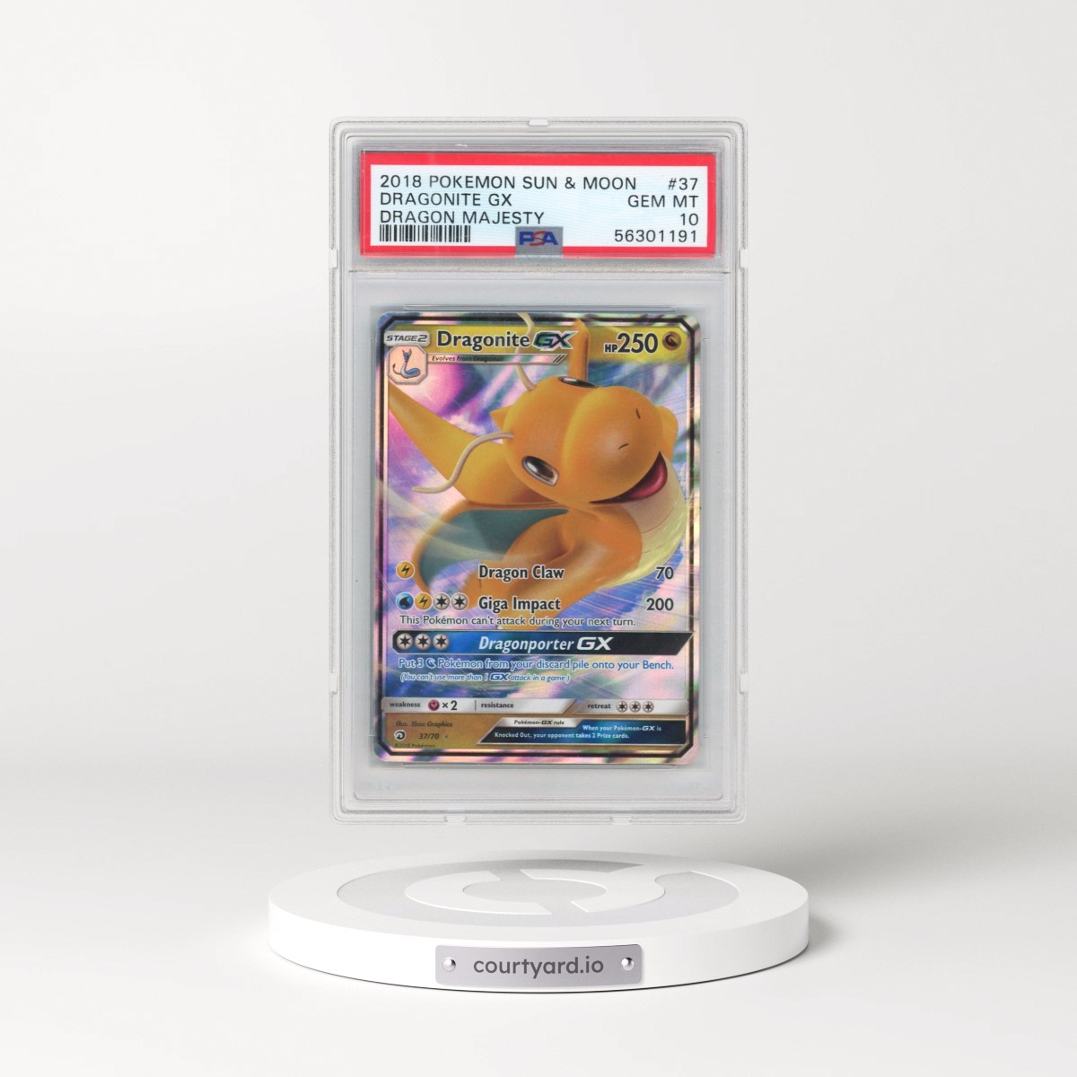2018 Pokémon Sun & Moon Dragon Majesty #37 Dragonite GX - Holo (PSA 10 GEM MINT)