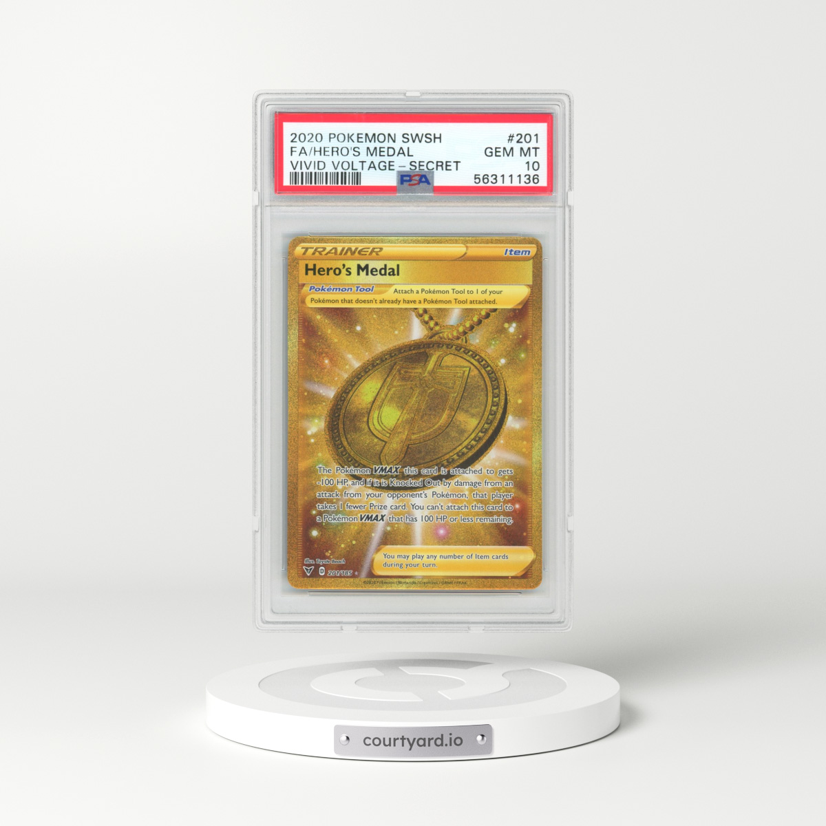 2020 Pokémon Sword & Shield Vivid Voltage #201 Hero's Medal - Full Art Secret (PSA 10 GEM MINT)