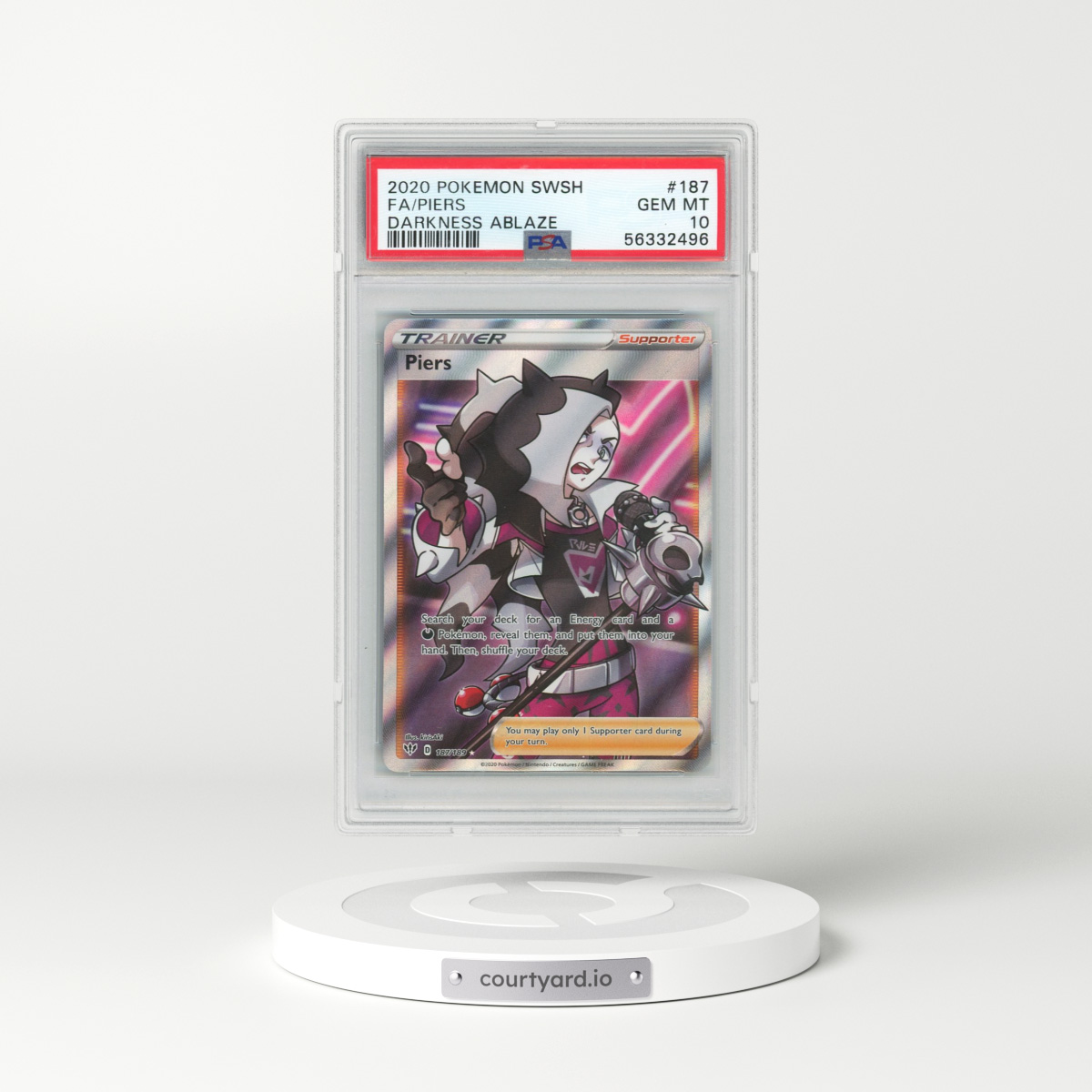 2020 Pokémon Sword & Shield Darkness Ablaze #187 Piers - Full Art (PSA 10 GEM MINT)