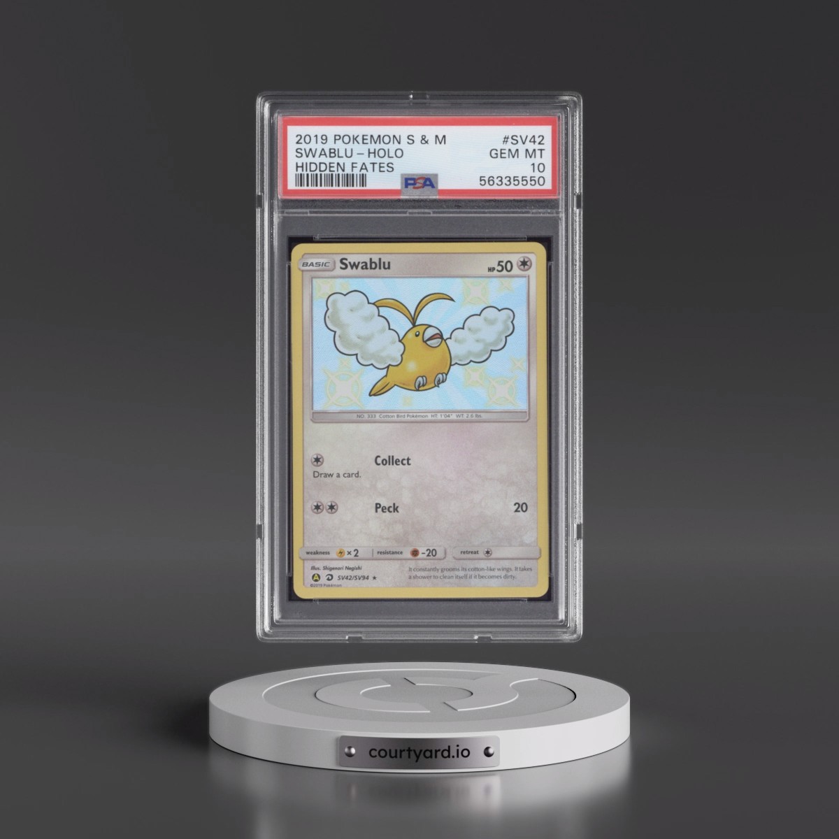2019 Pokémon Sun & Moon Hidden Fates Swablu - Holo #SV42 PSA 10