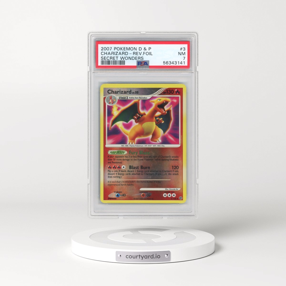 2007 Pokémon Diamond & Pearl Secret Wonders #3 Charizard - Reverse Foil (PSA 7 NM)