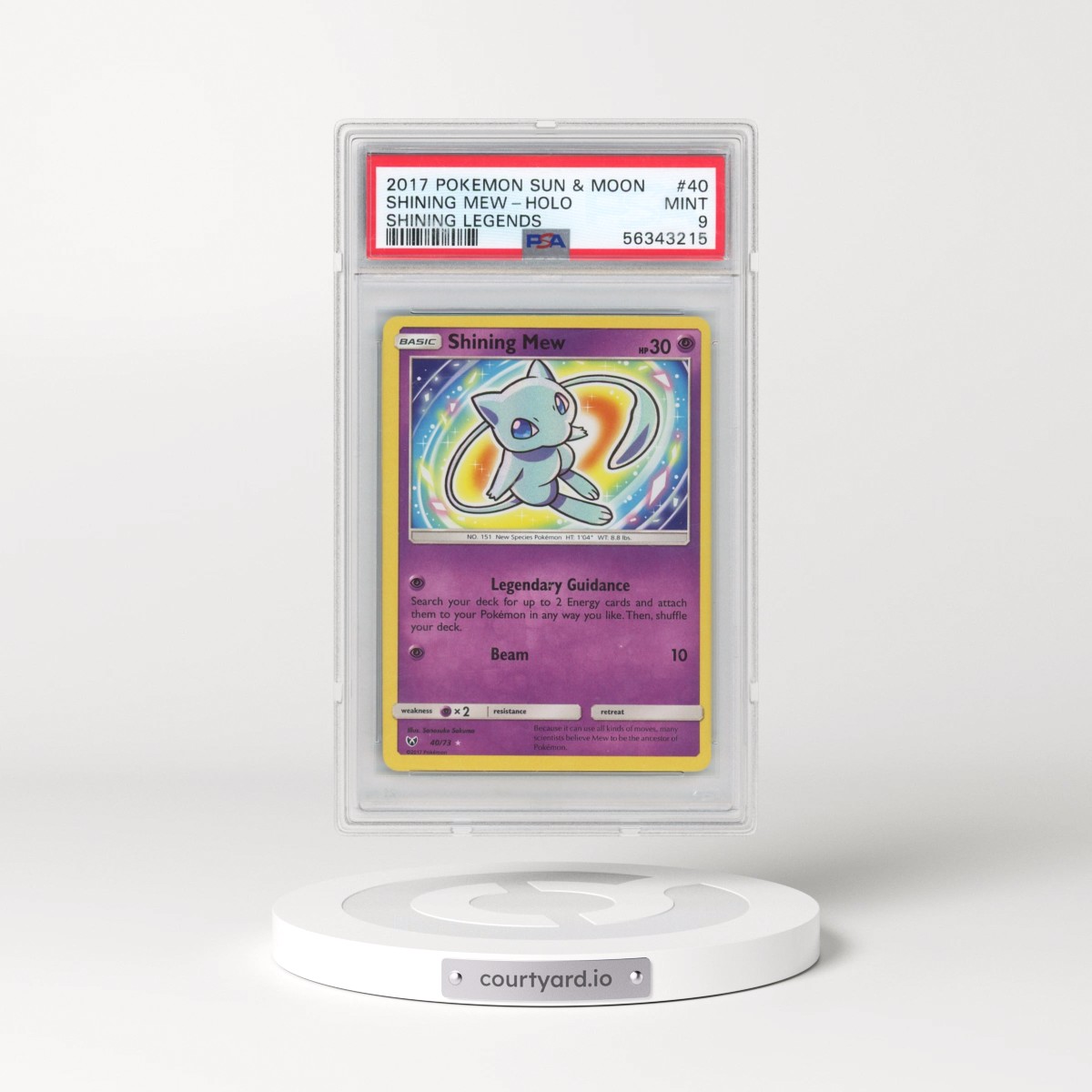 2017 Pokémon Sun & Moon Shining Legends #40 Shining Mew - Holo Holo (PSA 9 MINT)