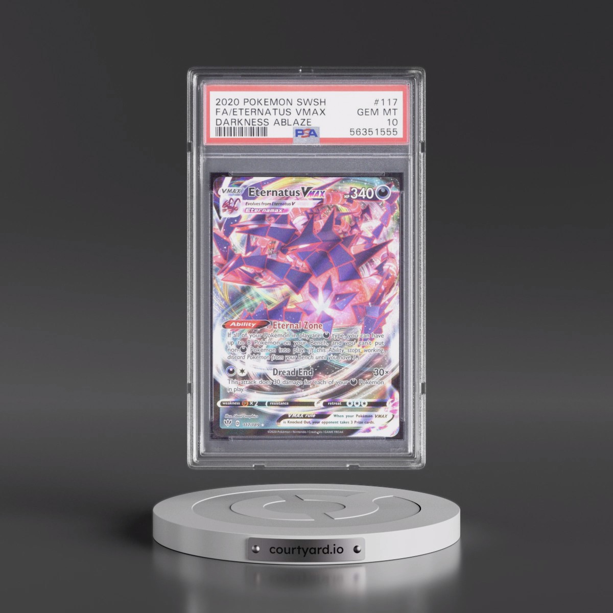 2020 Pokémon Sword & Shield Darkness Ablaze #117 Eternatus Vmax - Full Art (PSA 10 GEM MINT)